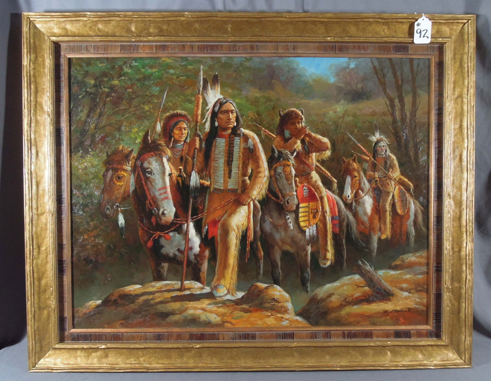 VERY FINE ORIGINAL OIL ON CANVAS "WAR PARTY" (1 of 2)