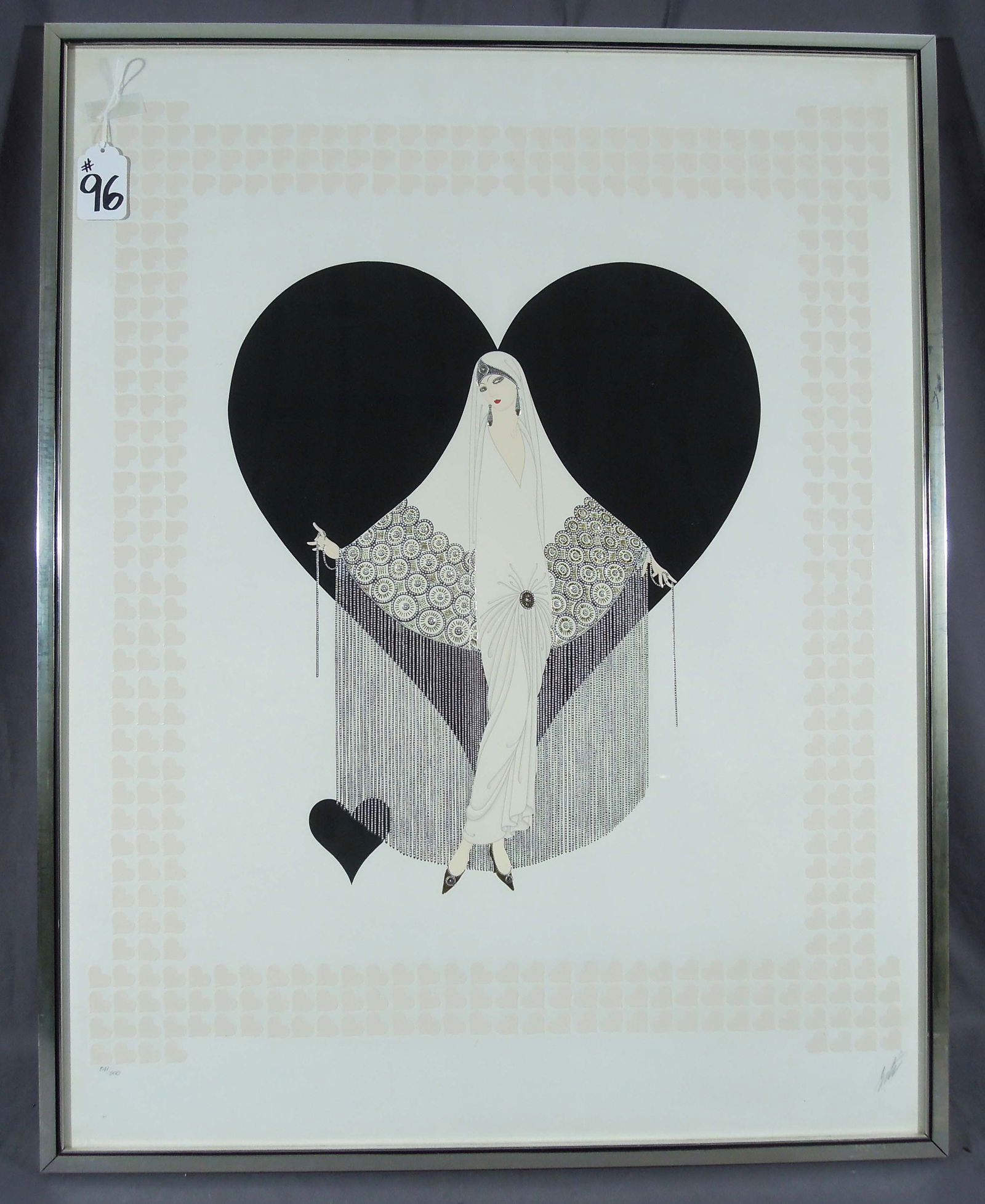 ROMAIN DE TIRTOFF (ERTE) (1892-1990) RUSSIAN/FRENCH: Original Embossed Serigraph on paper "Fringed Gown". Circa 1985. Hand signed & numbered by Erte. Limited Edition 241/300. Overall framed 30 1/2" x 31" x 1 1/4".