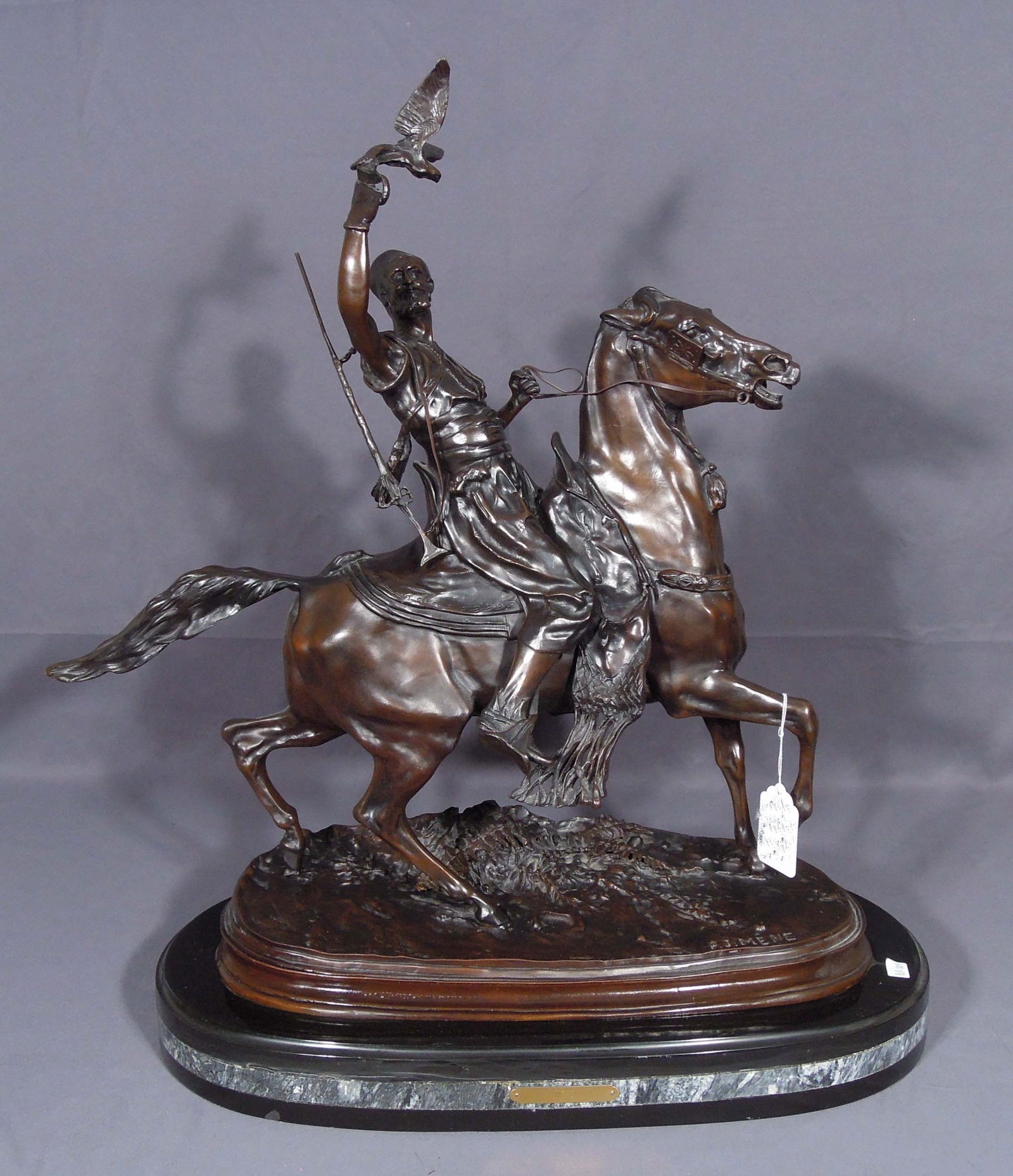 VINTAGE BRONZE SCULPTURE "THE FALCONER" AFTER PJ MENE (1 of 2)