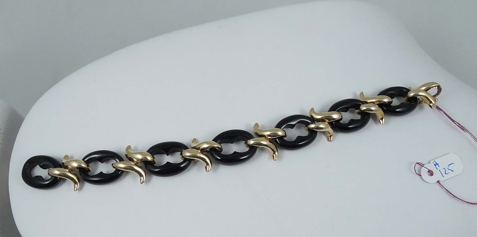 LADIES CUSTOM MADE 14K Y.G. & ONYX BRACELET (1 of 1)