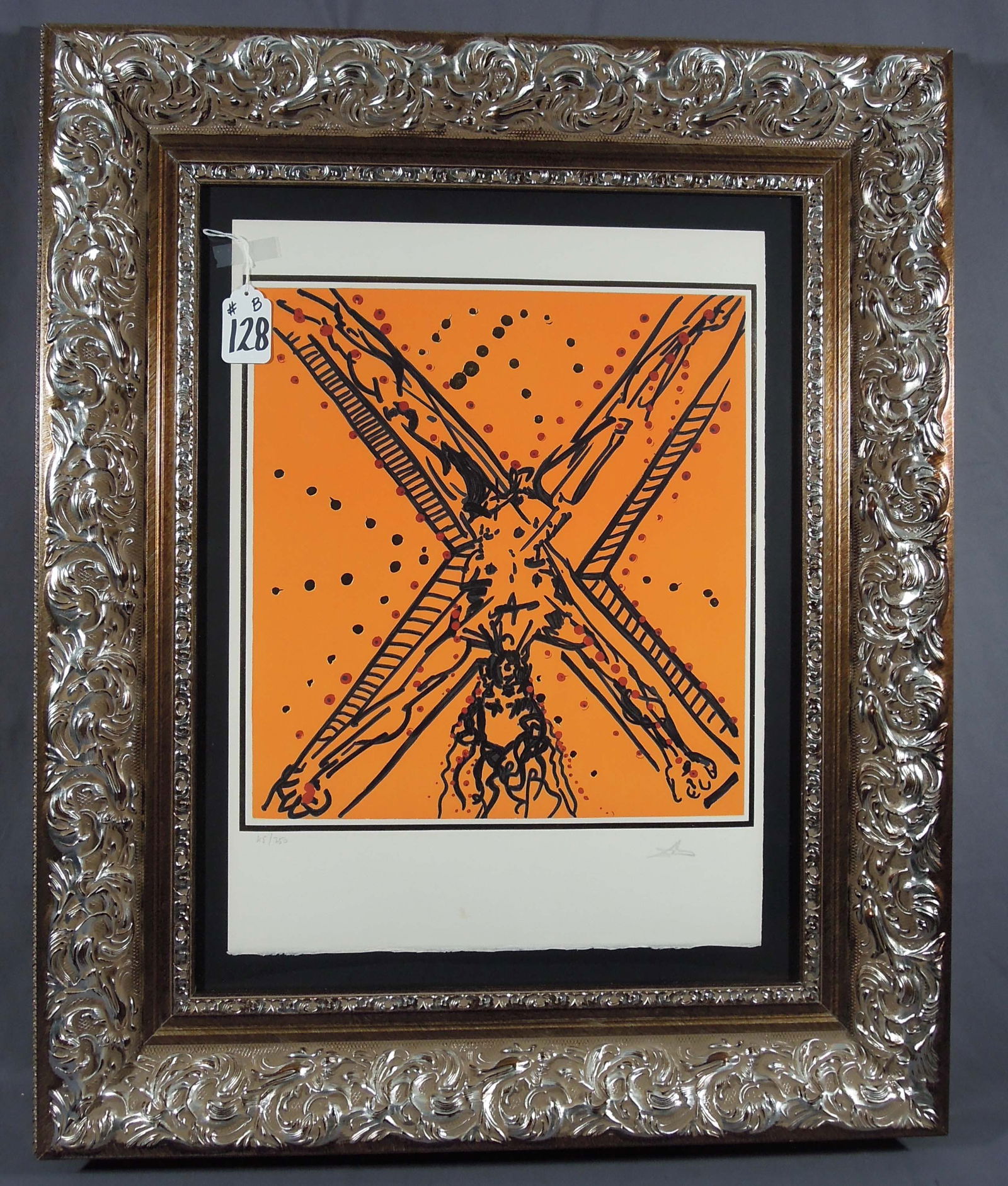 SALVADOR DALI (1904-1989) SPANISH: Original Lithograph on Arches paper from the 12 Apostles Suite "Andrew". Circa 1972. Limited Edition 45/350. Hand signed in pencil. Overall framed 39 1/2" x 32 1/8" x 3".