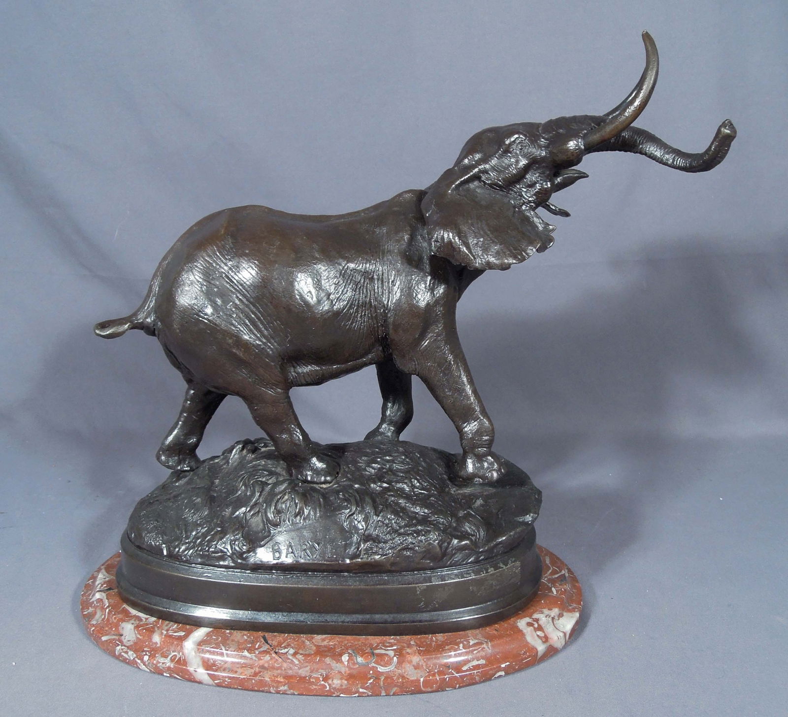 VINTAGE BRONZE SCULPTURE OF STANDING ELEPHANT AFTER BARYE (1 of 2)