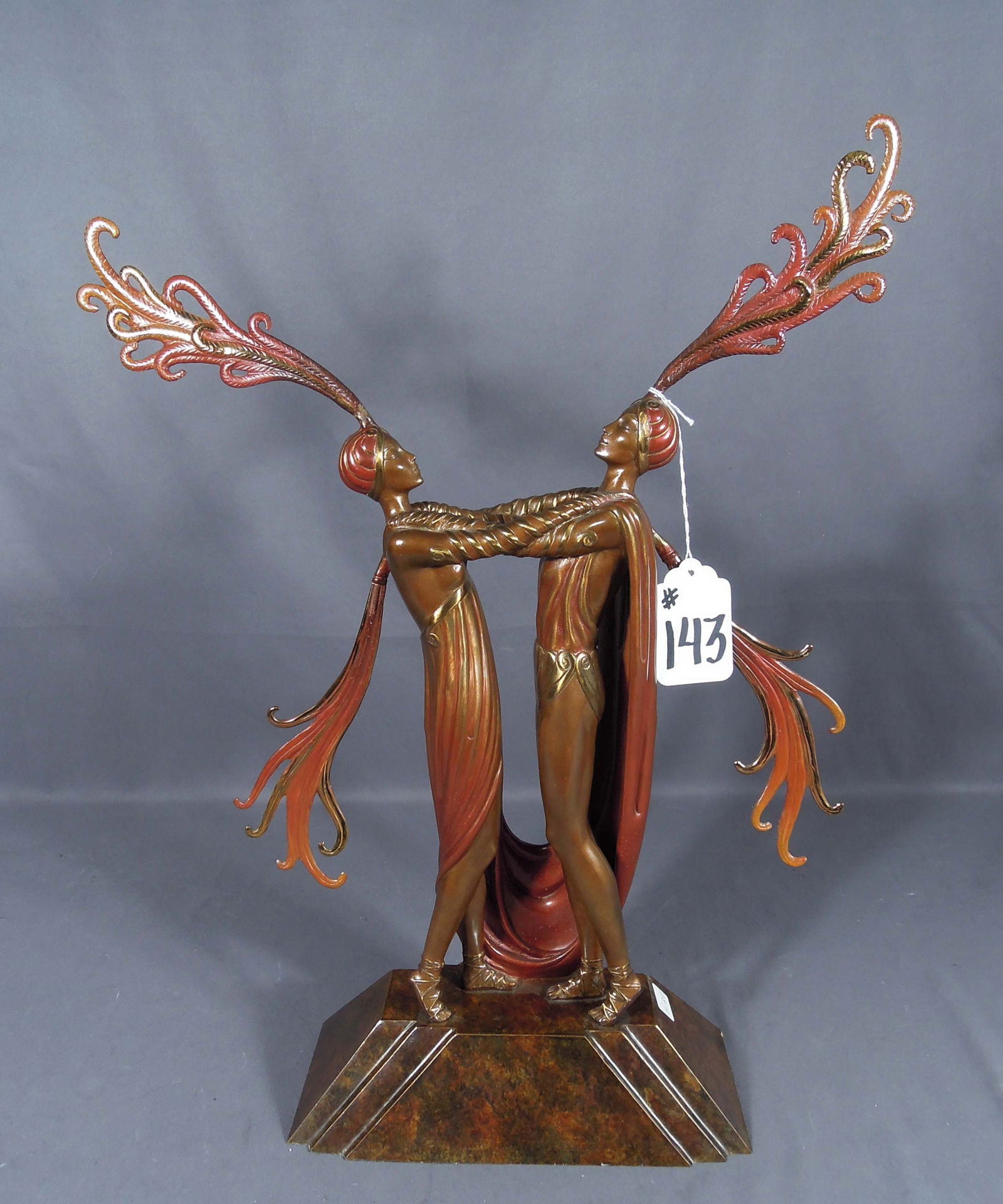 ROMAIN DE TIRTOFF (ERTE) (1892-1990) RUSSIAN/FRENCH: Beautiful Limited Edition bronze sculpture "Kiss of Fire". By Fine Art Acquisitions. Circa 1984. Numbered 40/300. Signed. 22" high, 15" wide, 4 1/4" deep.