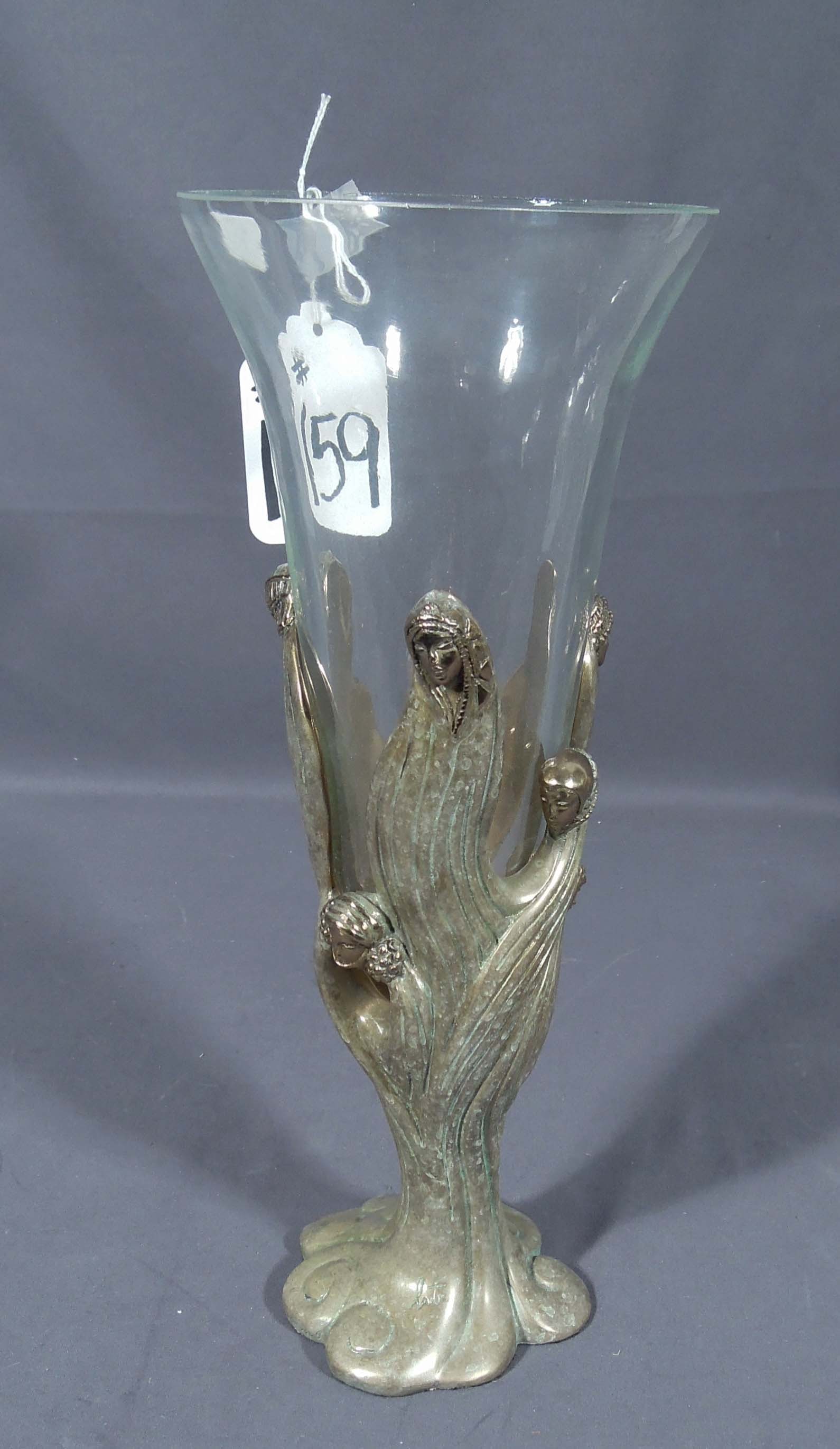ROMAIN DE TIRTOFF (ERTE) (1892-1990) RUSSIAN/FRENCH: Beautiful bronze & crystal vase "Visages de Femme". Circa 1987. Limited Edition 11/245. Signed. 13 1/2" high, 5 1/2" dia.