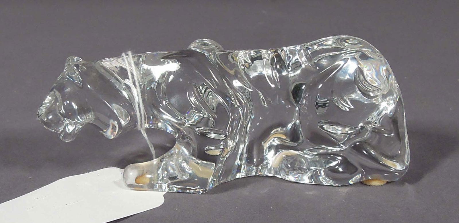 BACCARAT CRYSTAL CROUCHING TIGER: Excellent condition. Signed on base. 6" long.