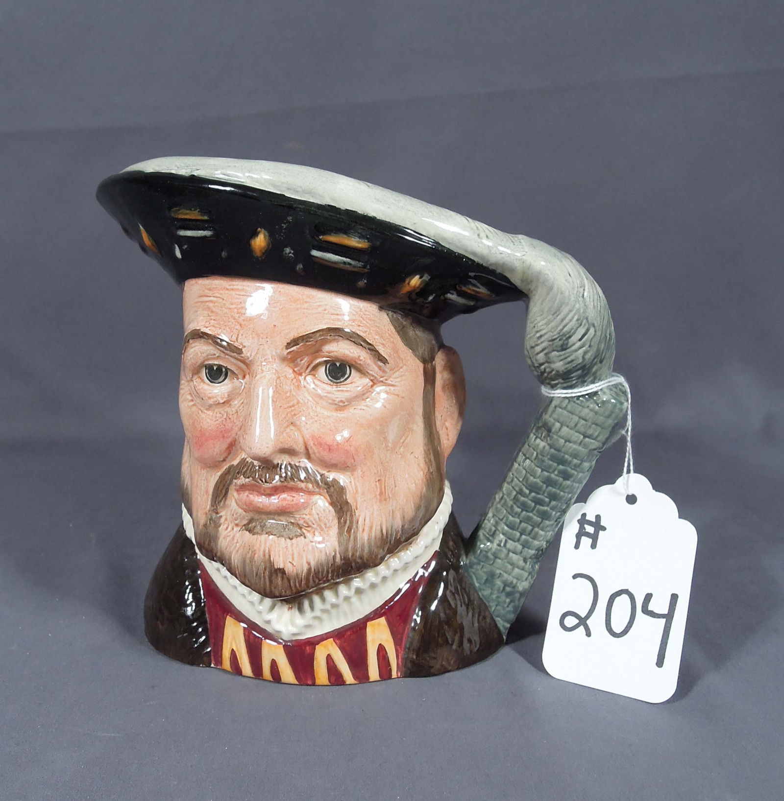 ROYAL DOULTON TOPY MUG: Henry VIII. #D6642. 6 1/2" high, 7 3/4" wide, 5" deep.