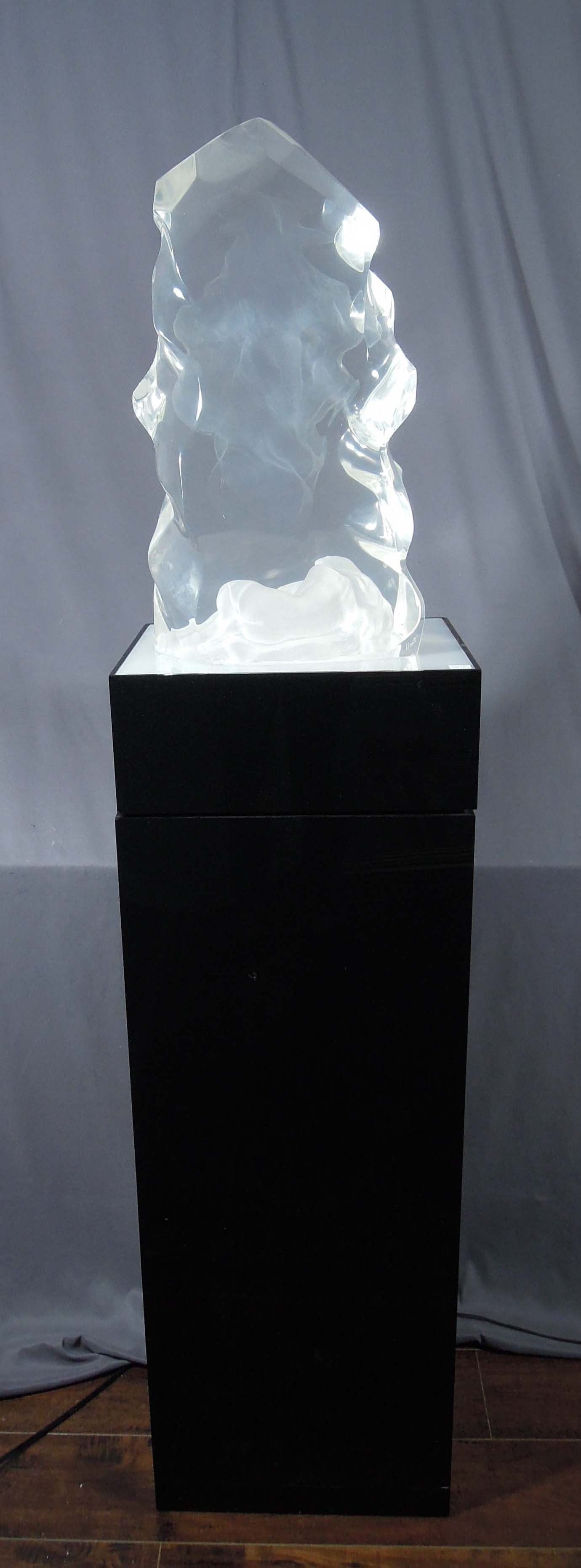 FREDERICK HART (1943-1999) AMERICAN: Original limited addition lucite sculpture "Echo of Silence" Hand signed, Initialed, dated 1992 & numbered 136/350 on verso. Sculpture complete with roatating & lighted base. Sculpture 22" high, 15 1/