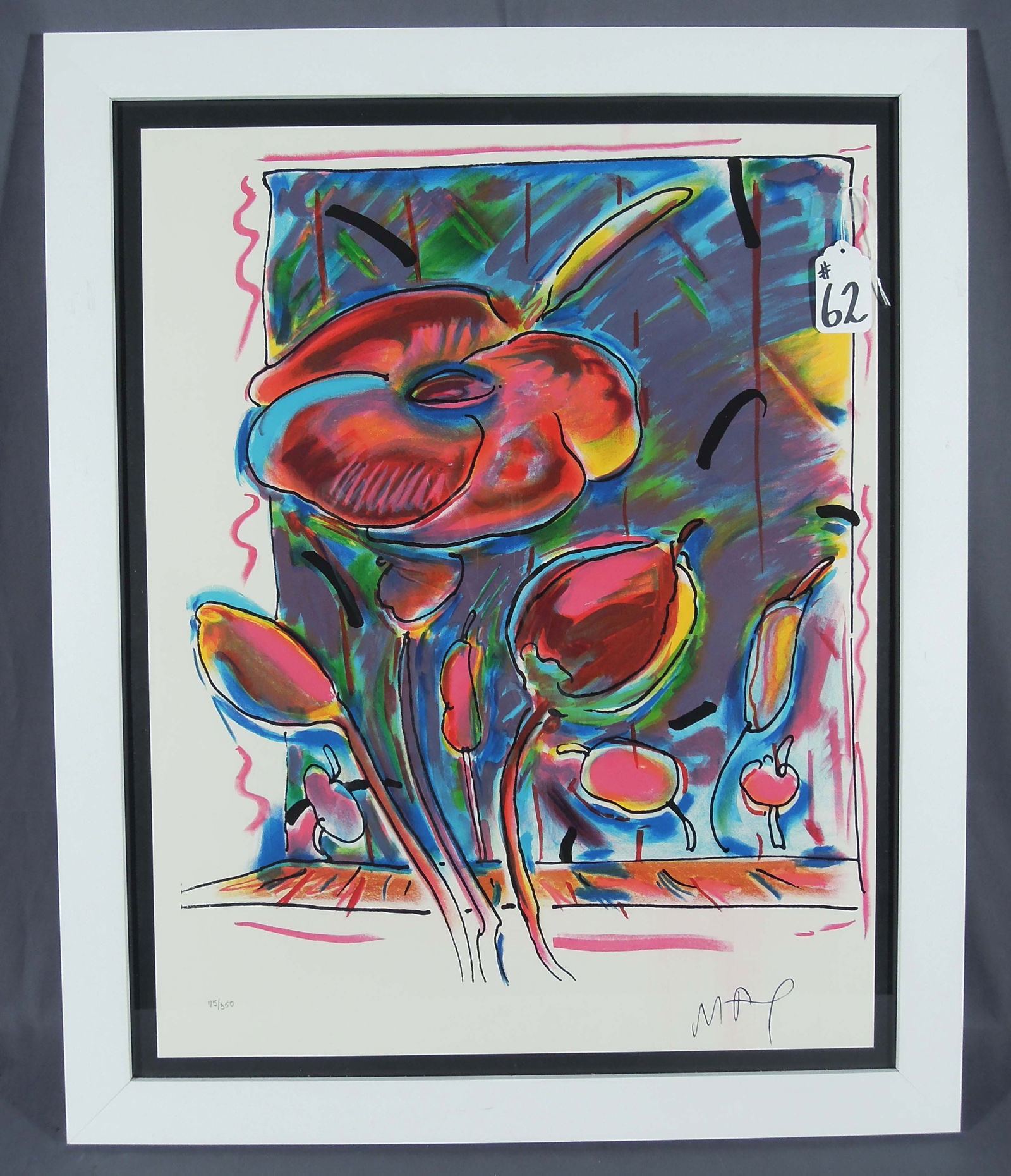 PETER MAX (1937- ) GERMAN: Original Lithograph in colors on paper "Garden Flowers". Circa 1978. Limited Edition 75/350. Signed in the plate. Overall framed 33 1/2" X 47 1/2" x 3/4".