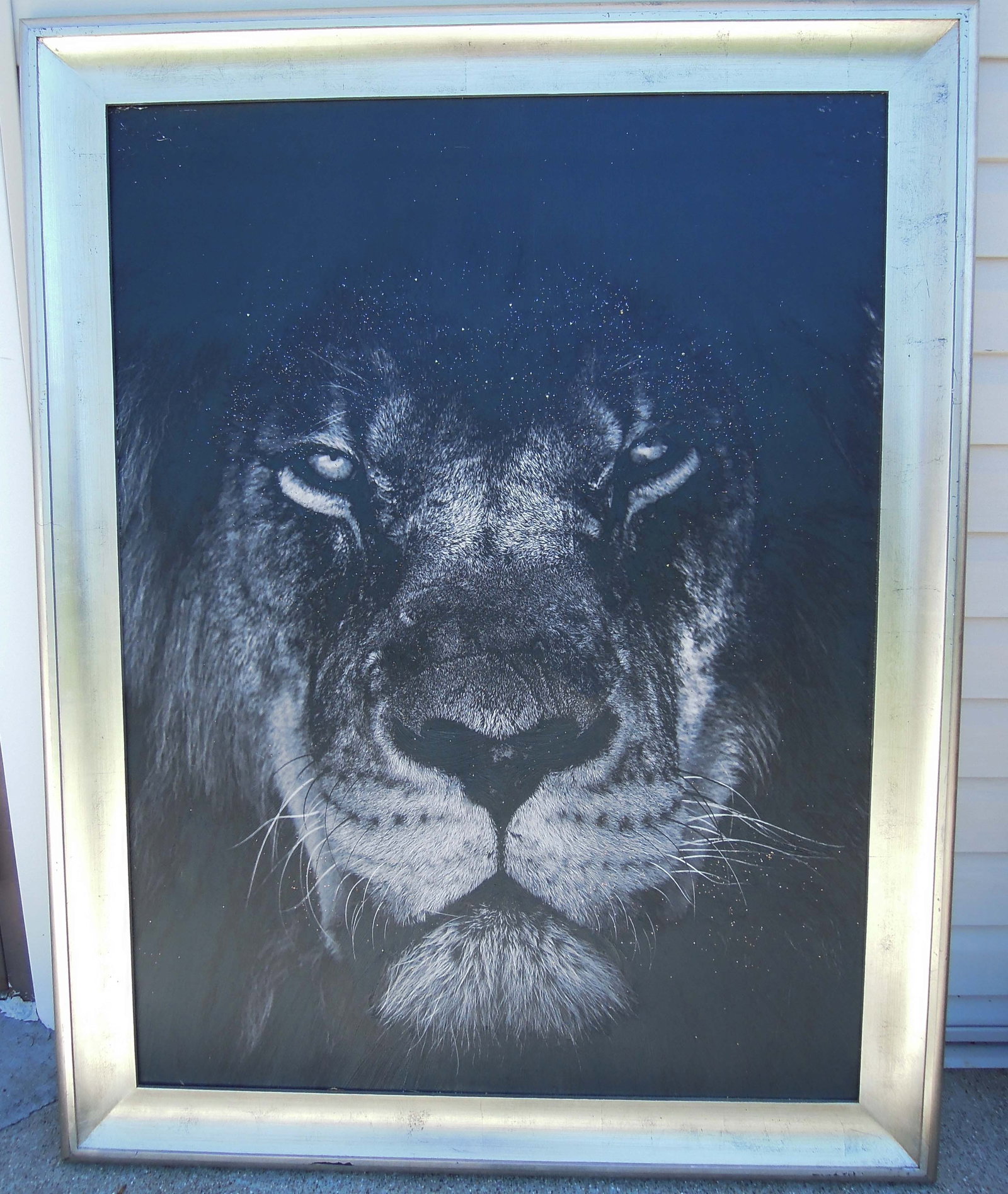 LARGE BLACK & WHITE HAND EMBELLISHED GICLEE OF LION'S FACE (1 of 1)