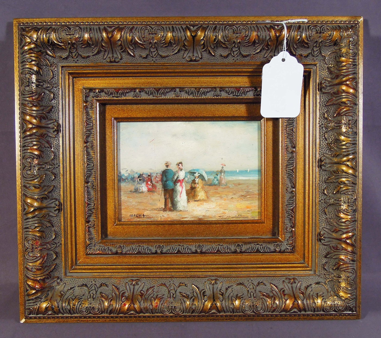 FINE ORIGINAL OIL ON BOARD: BEACH SCENE (1 of 2)
