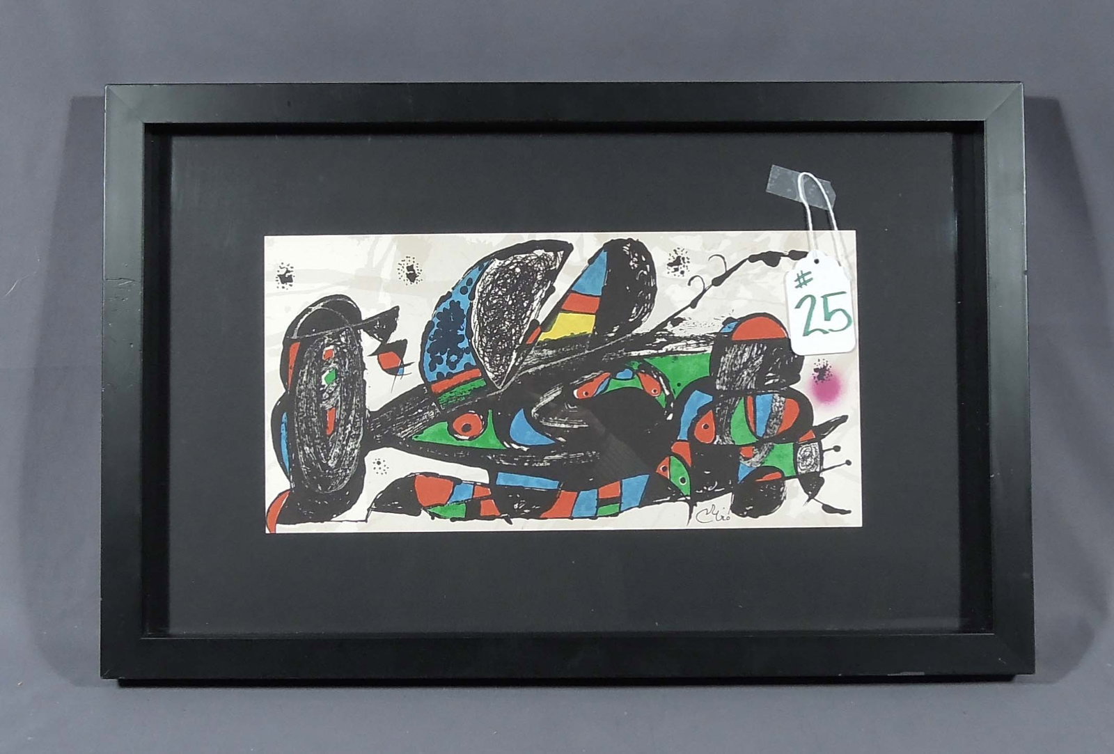 JOAN MIRO (1893-1983) SPANISH: Original Lithograph in colors on Guarro paper "Iran". Limited Edition. Signed in the plate. Circa 1974. Overall framed 15 1/2" x 24" x 1 3/4".