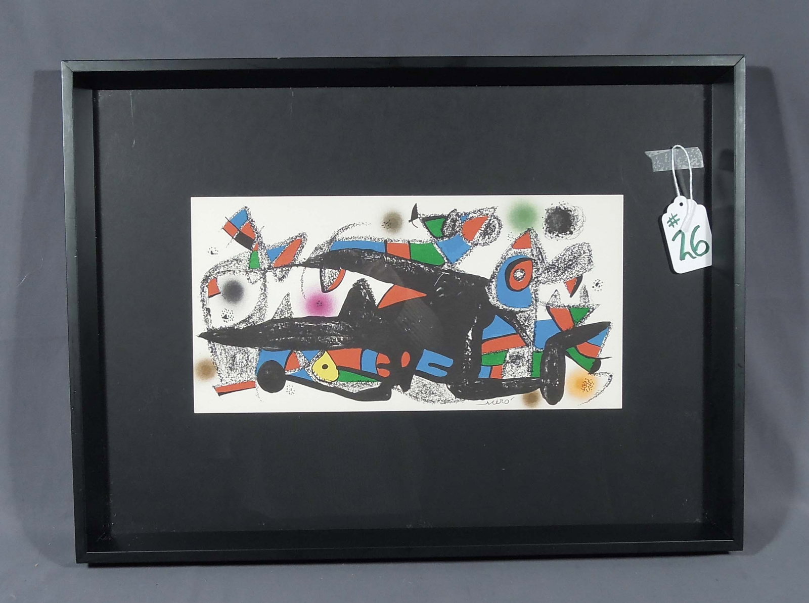 JOAN MIRO (1893-1983) SPANISH: Original Lithograph in colors on Guarro paper "Denmark". Limited Edition. Signed in the plate. Circa 1974. Overall framed 17 3/4" x 24" x 1 3/4".