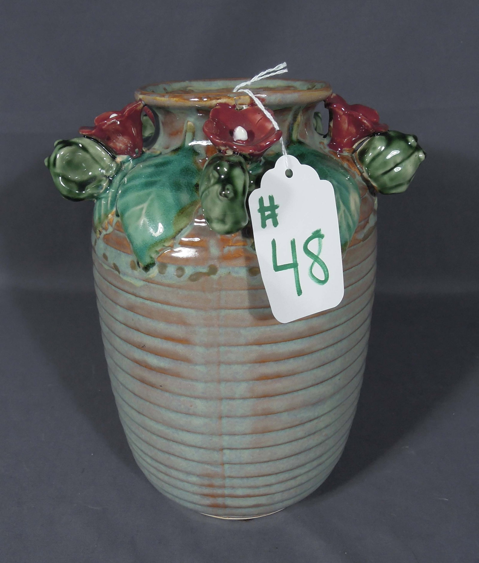 MAJOLICA STYLE HAND THROWN FROG AND FLOWER POTTERY VASE (1 of 3)