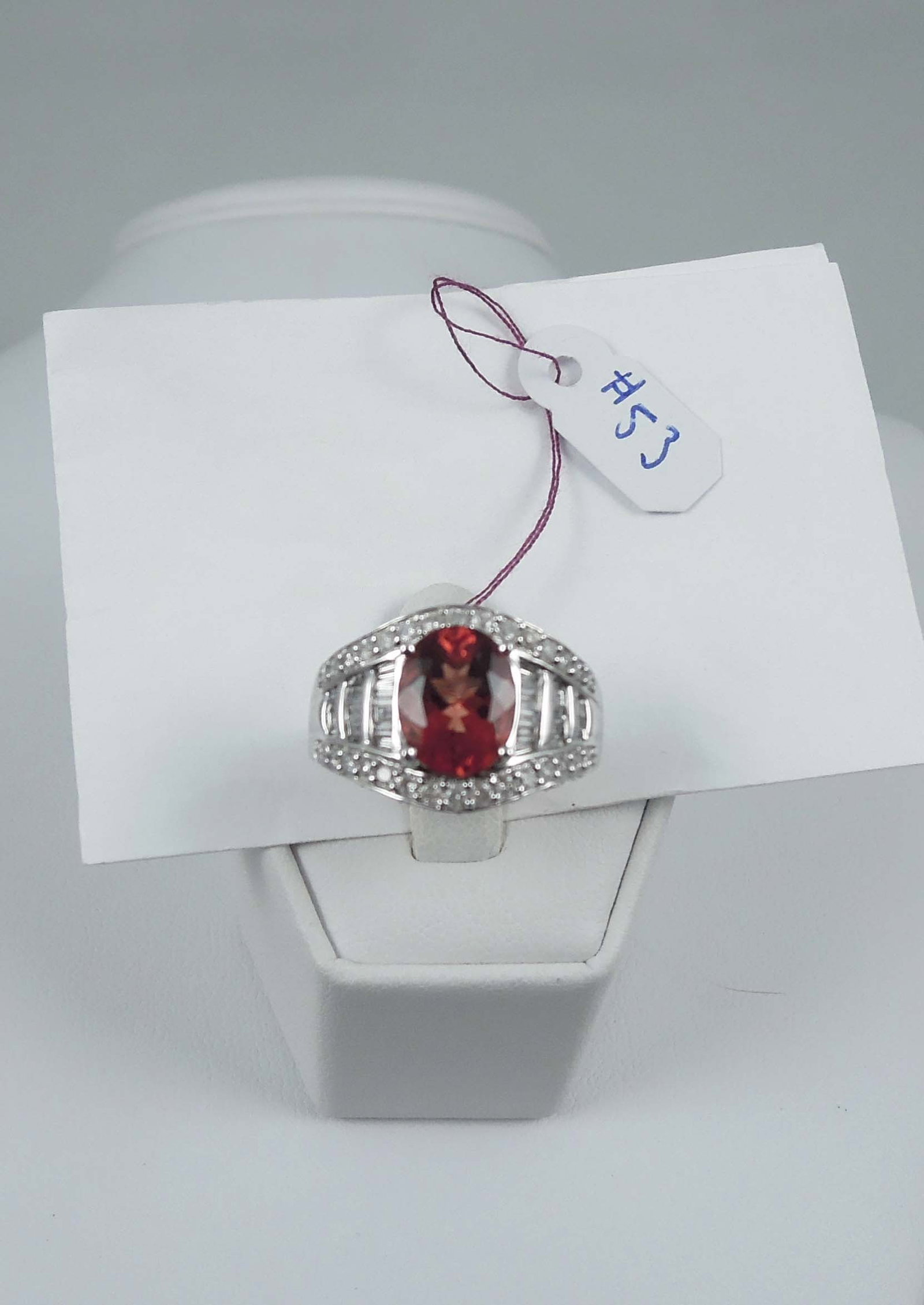 BEAUTIFUL LADIES 14K W.G., ORANGE SPESSERIT GARNET & DIAMOND RING (1 of 1)