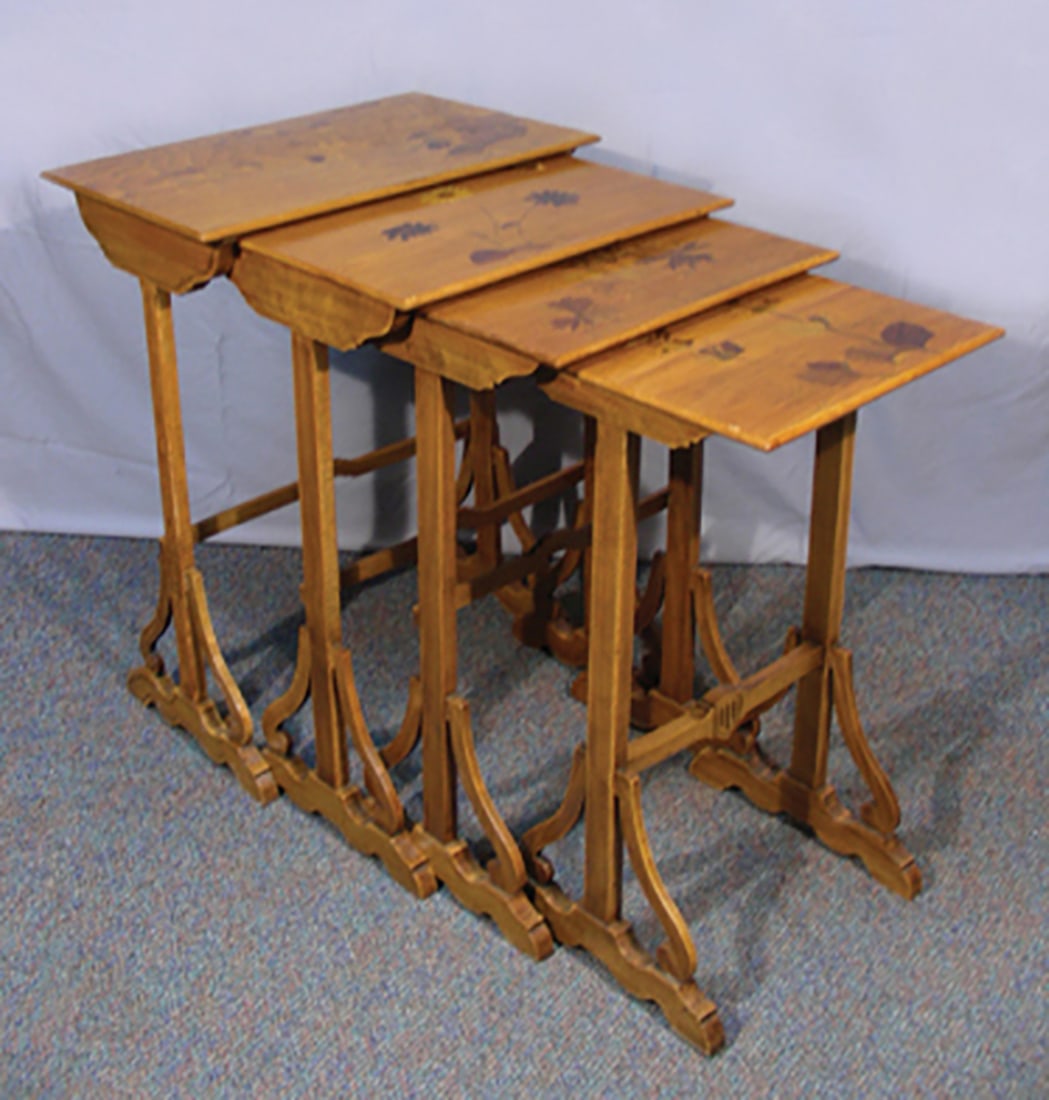 RARE VINTAGE ORIGINAL EMILE GALLE FOUR PIECE INLAID NESTING TABLES (1 of 4)