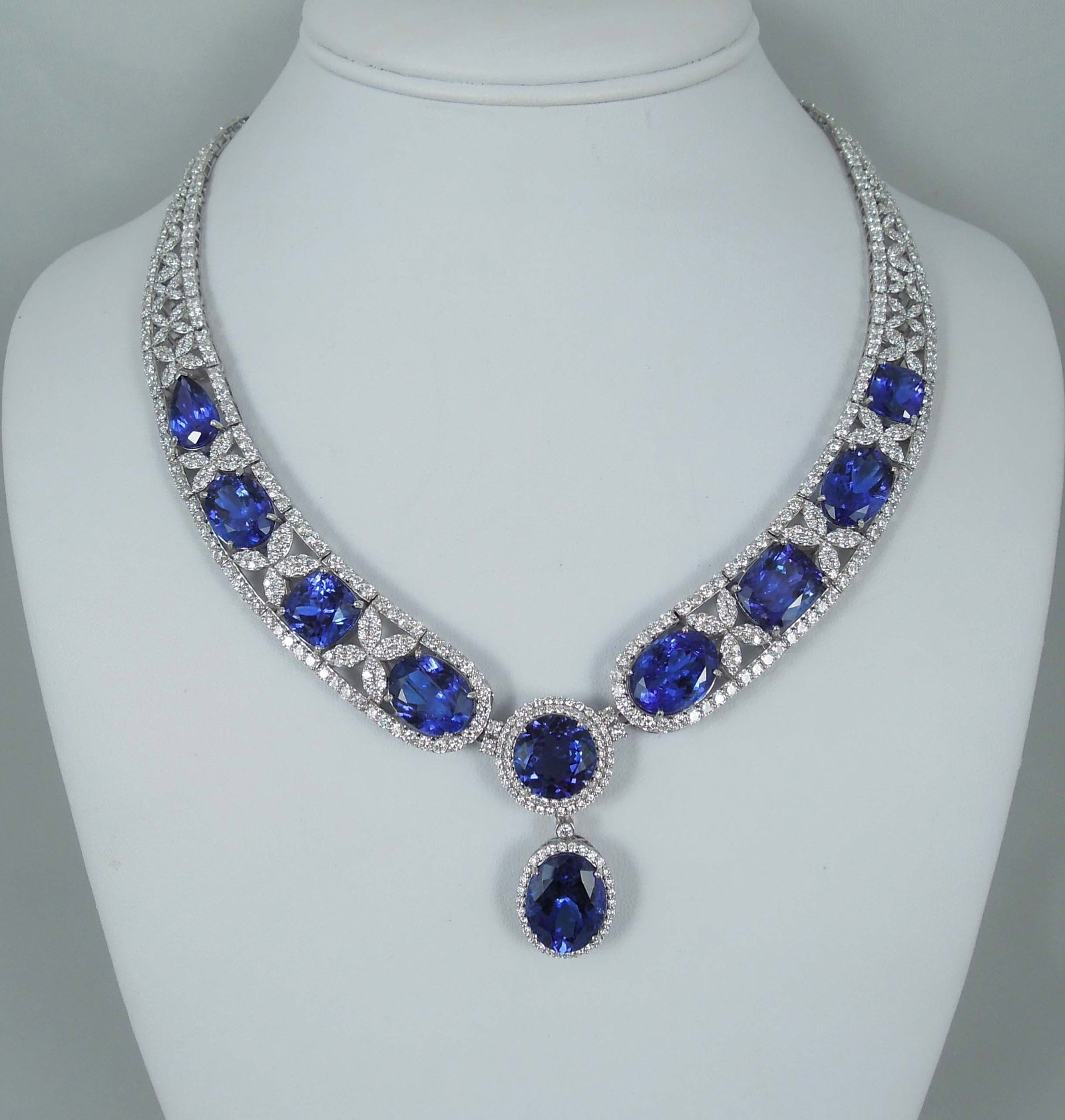 LADIES SPECTACULAR 14K W.G., TANZANITE & DIAMOND NECKLACE (1 of 2)