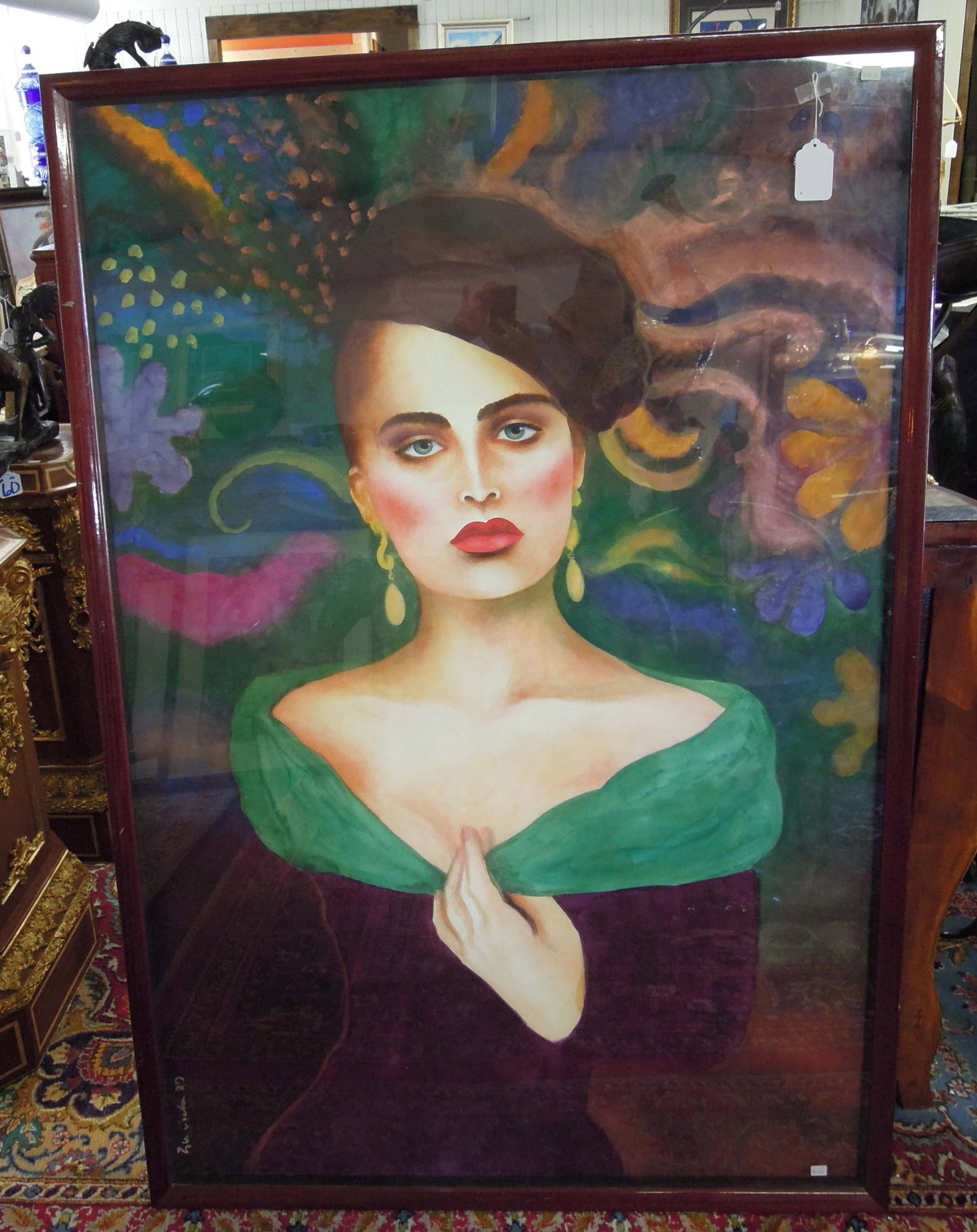 JOANNA ZJAWINSKA (POLISH): Very large colored Serigraph of woman. Hand signed and dated 1987. Overall framed 62" x 42" x 1 3/4".