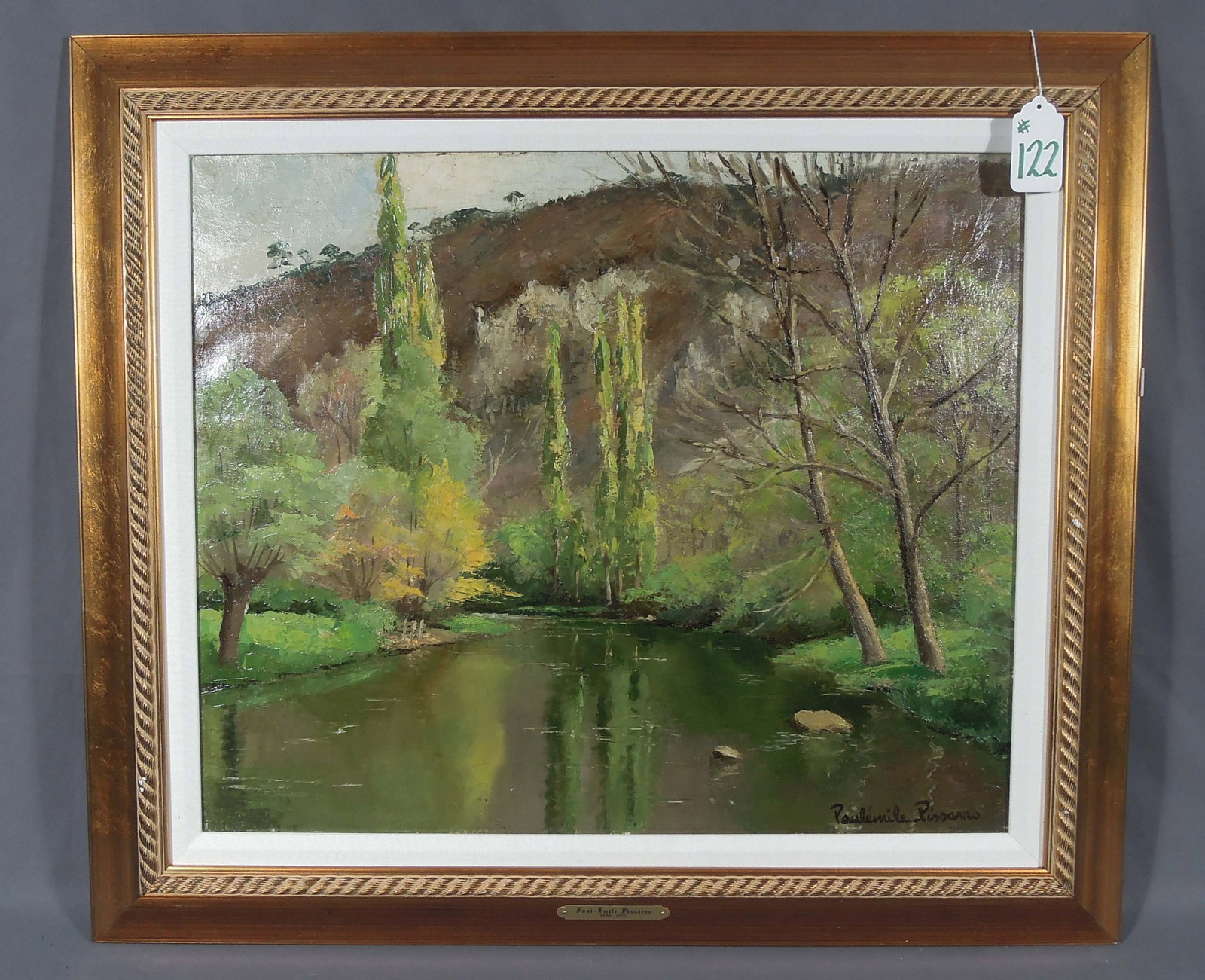 PAUL EMILE PISSARRO (1884-1972) FRENCH: Original Oil on Canvas "La Sarthe Sur le Haut Fourche". Hand signed lower right. Image 21 1/2" x 25 3/4", Overall framed 28 1/2" x 32 1/2" x 1 1/2".