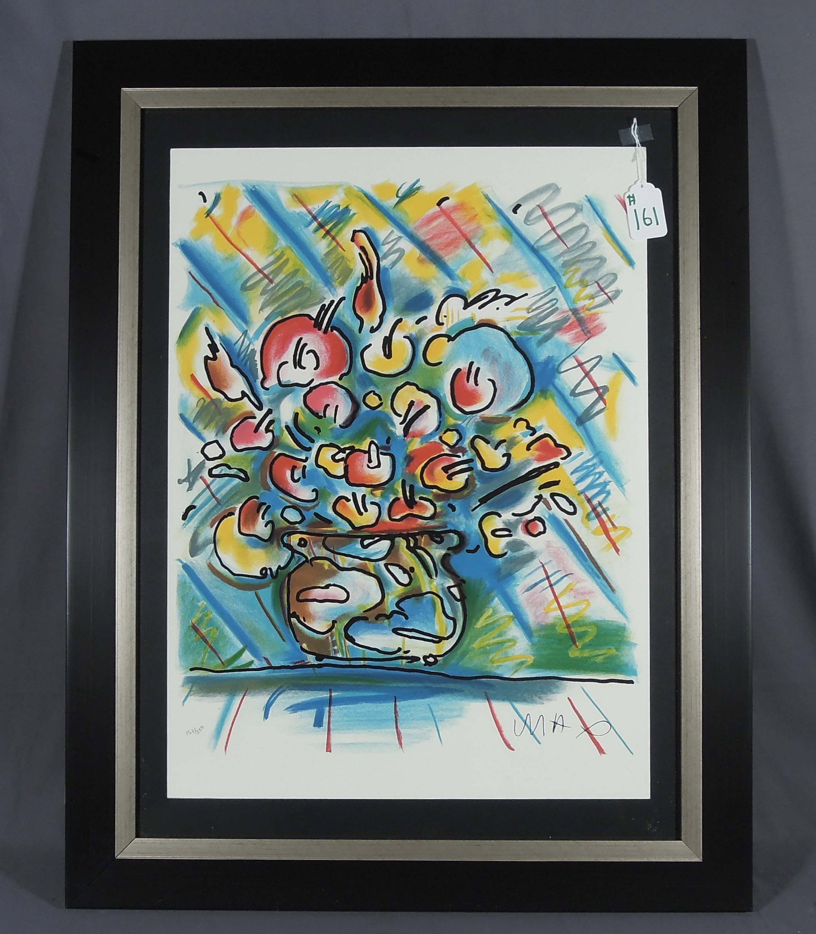 PETER MAX (1937- ) GERMAN: Original Colored Lithograph on paper "Flowers". Limited Edition 153/350. Signed in the plate. Circa 1978/79. Overall framed 40" x 31" x 1".