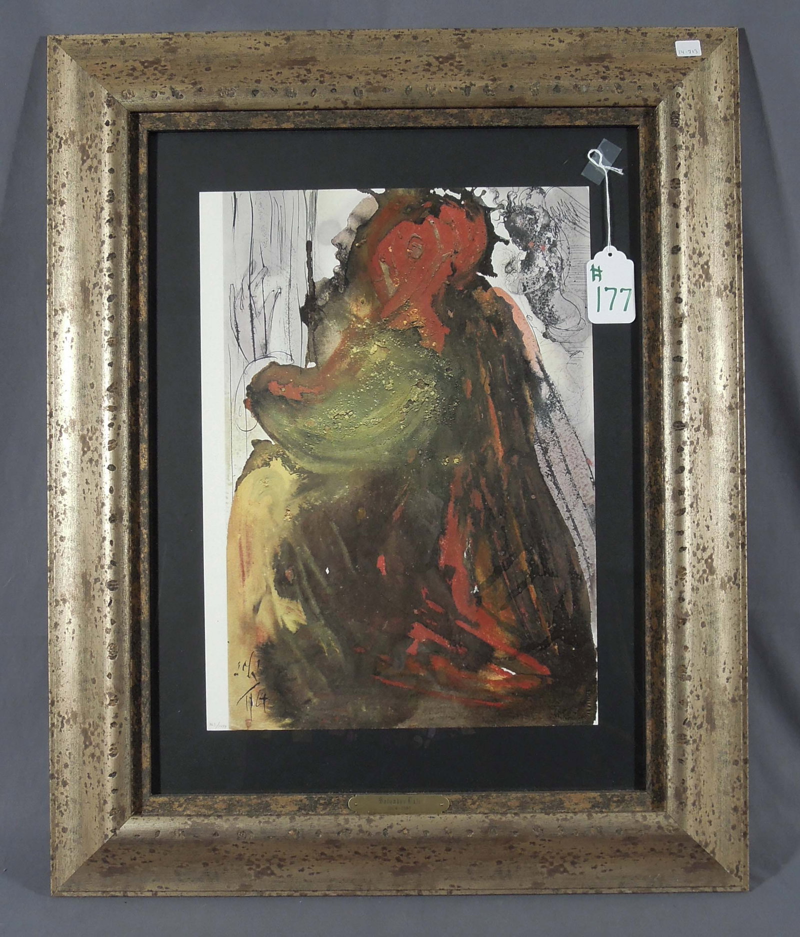 SALVADOR DALI (1904-1989) SPANISH: Original Lithograph in colors "David's Mourning at the Death of Saul" from the Biblia Sacra Suite. Circa 1969. Signed in the plate. Overall framed 31" x 25" x 1 1/2".
