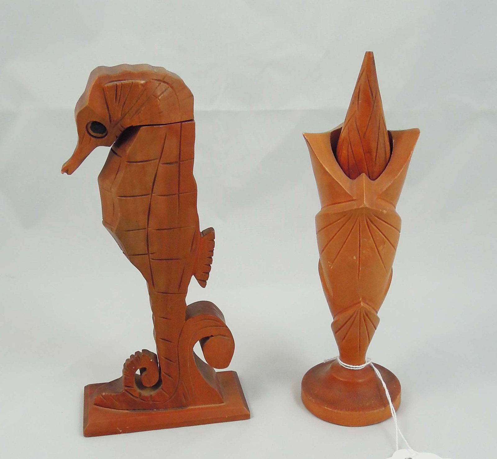 PAIR HAND CARVED WOODEN PERFUME BOTTLES (1 of 4)