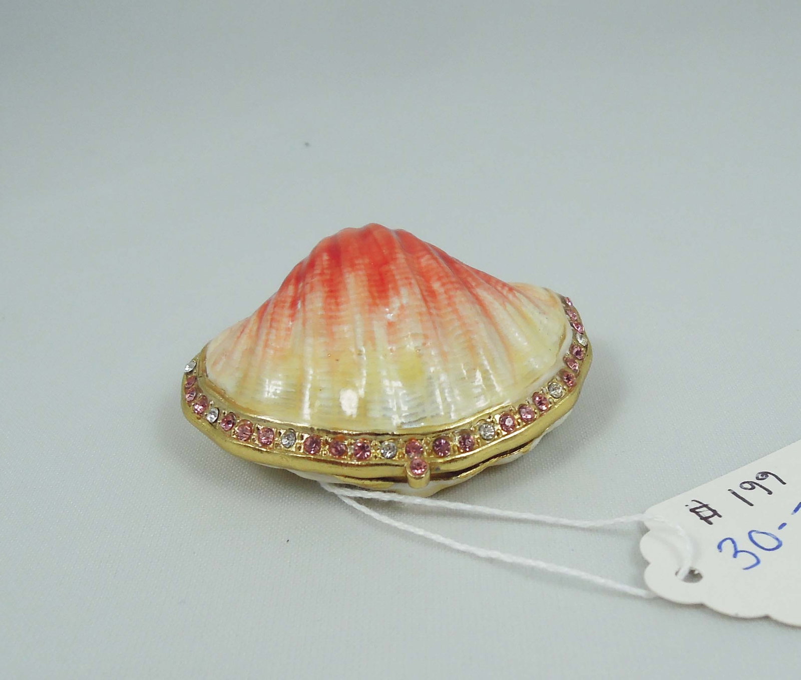 METAL, ENAMEL & RHINESTONE SHELL TRINKET BOX (1 of 1)