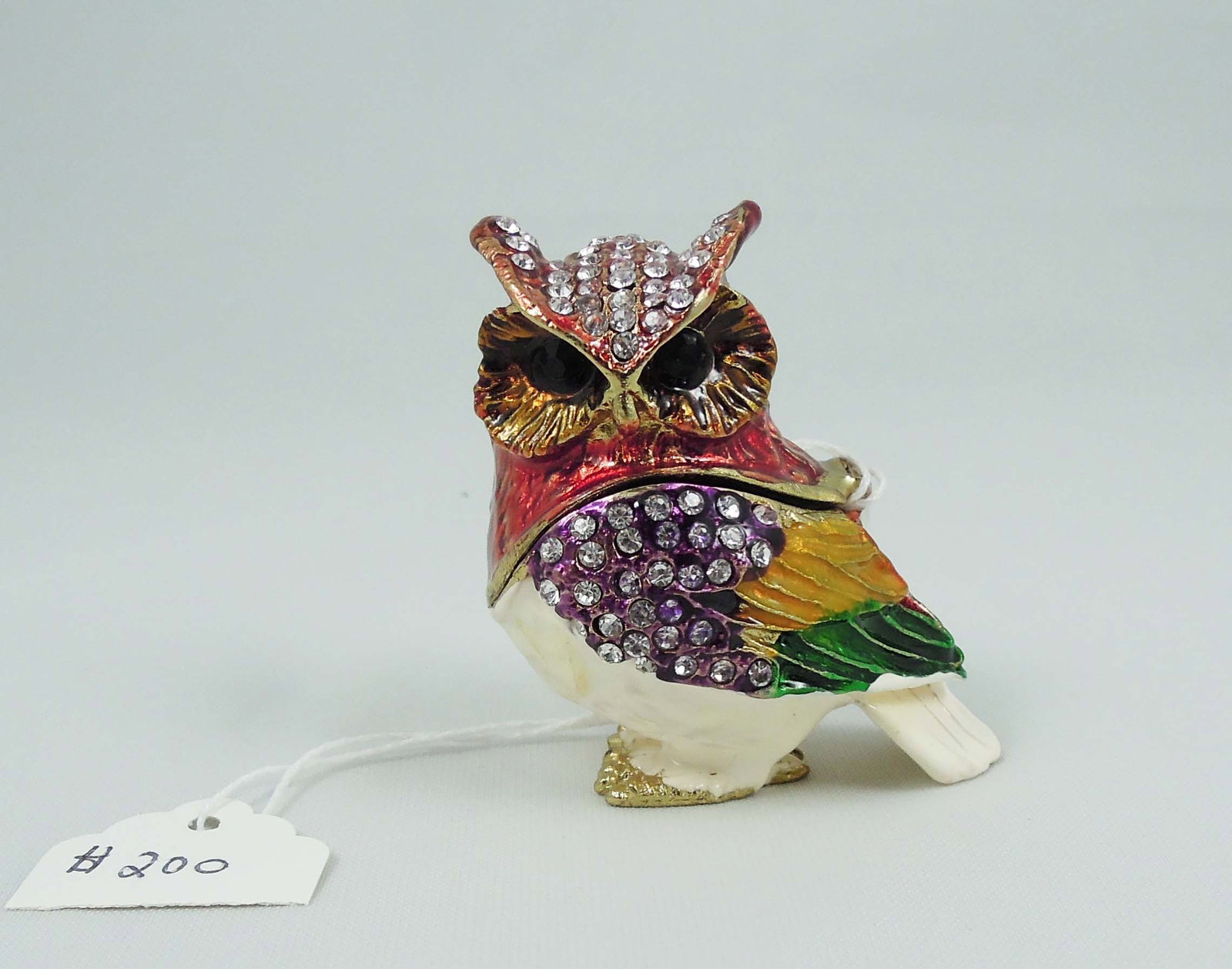 METAL, ENAMEL & RHINESTONE OWL TRINKET BOX (1 of 1)
