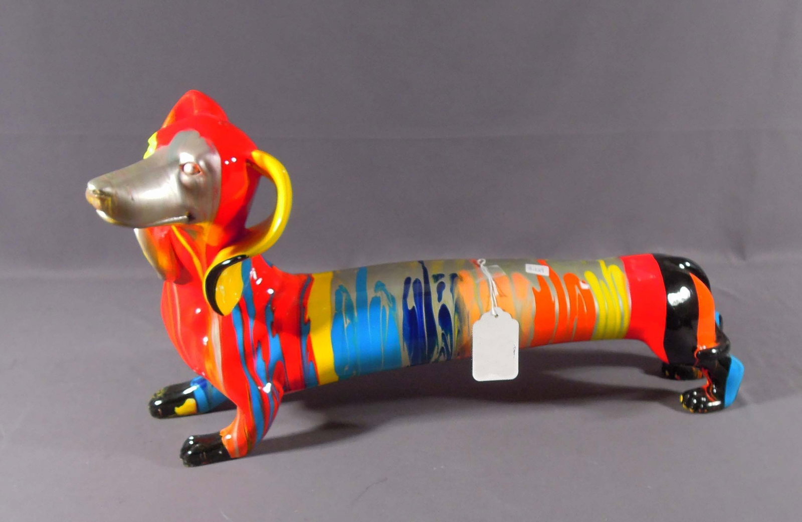 HAND PAINTED POP ART RESIN SCULPTURE OF DACHSHUND (1 of 1)