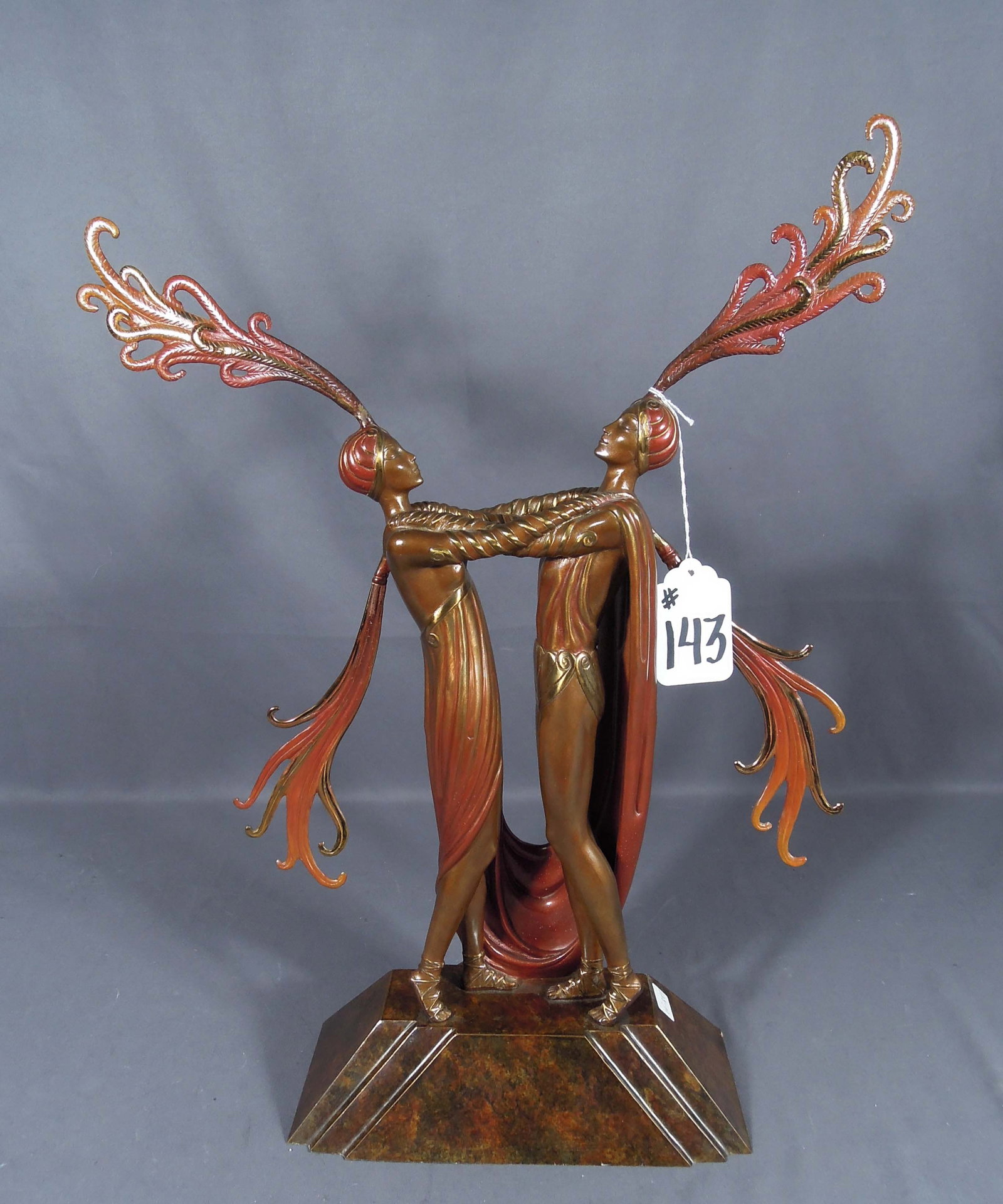 ROMAIN DE TIRTOFF (ERTE) (1892-1990) RUSSIAN/FRENCH: Beautiful Limited Edition bronze sculpture "Kiss of Fire". By Fine Art Acquisitions. Circa 1984. Numbered 40/300. Signed. 22" high, 15" wide, 4 1/4" deep.