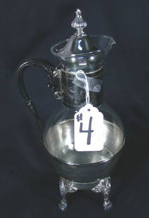 OLD GLASS AND SILVER PLATED COFFEE WARMER ON STAND: OLD GLASS AND SILVER PLATED COFFEE WARMER ON STAND