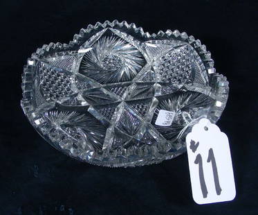 OLD CRYSTAL ETCHED AND CUT BOWL: OLD CRYSTAL ETCHED AND CUT BOWL 2" high, 8" dia.