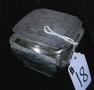 ANTIQUE GORHAM STERLING SILVER COVERED BOX: ANTIQUE GORHAM STERLING SILVER COVERED BOX Circa 1911. 240.5 grams. 3 1/2" high, 4" square
