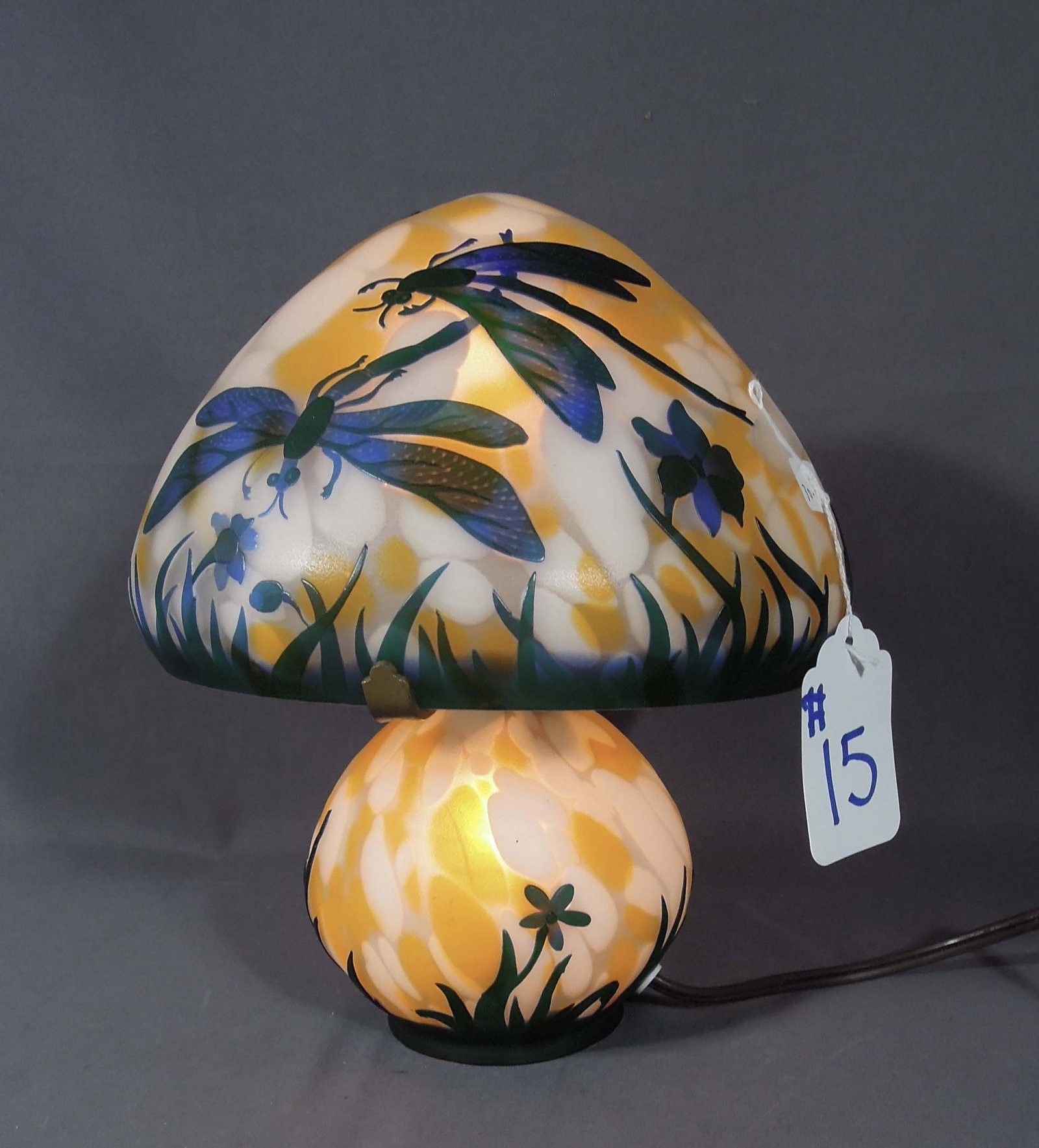 BEAUTIFUL SMALL SCALE GALLE STYLE ACID ETCHED ART GLASS LAMP (1 of 2)