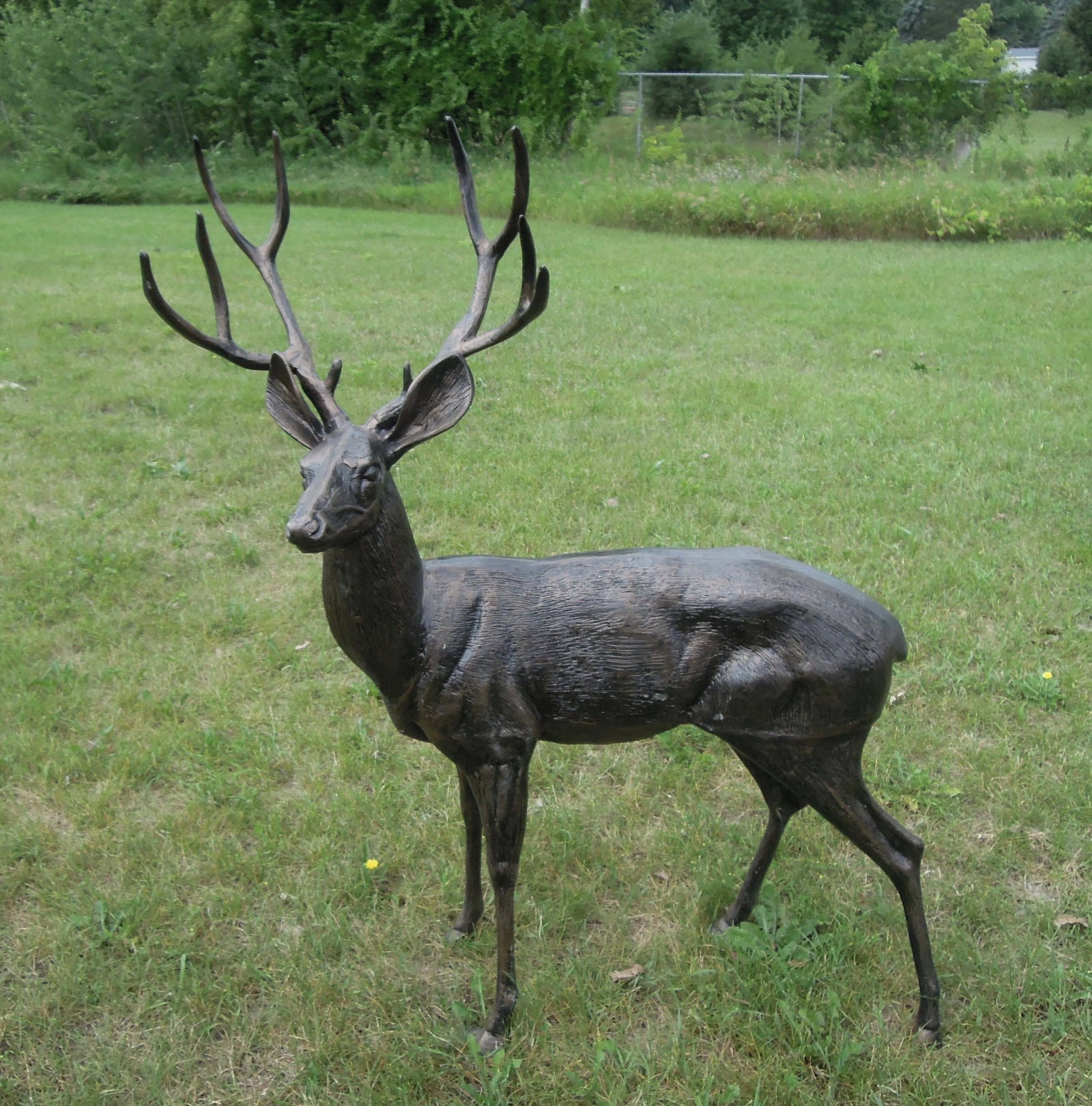 LARGE BRONZED ALLUMINUM SCULPTURE OF STANIDNG DEER (1 of 2)