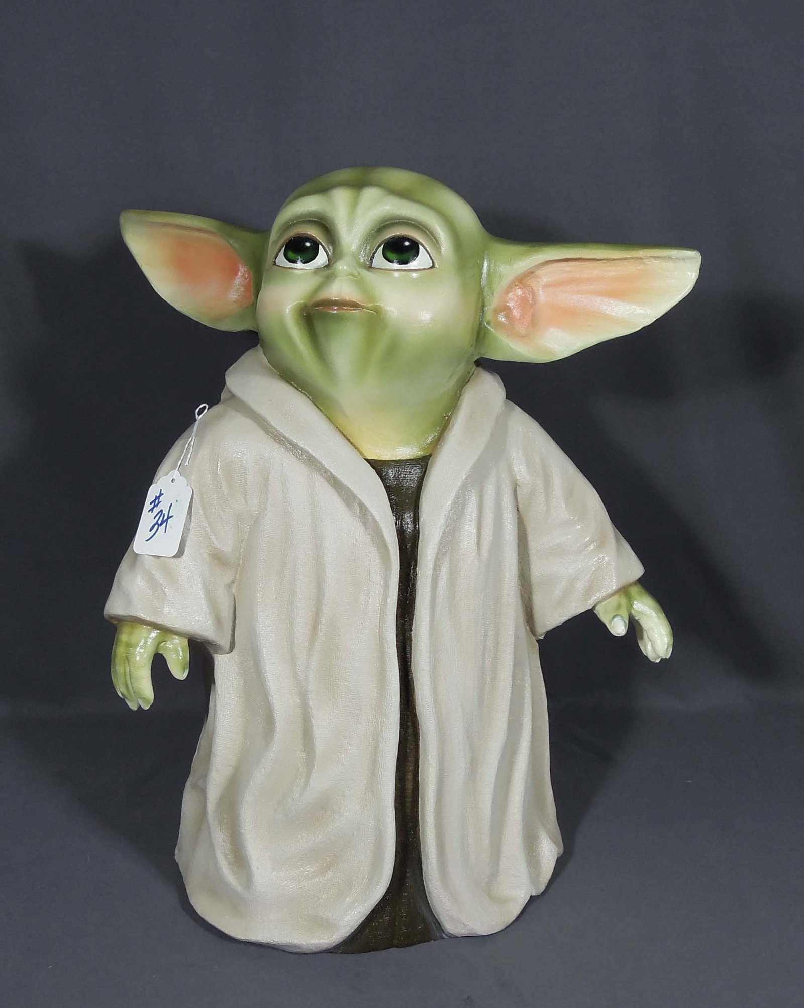 LARGE HAND PAINTED RESIN SCULPTURE OF YODA: 24" high, 19" wide, 12" deep.