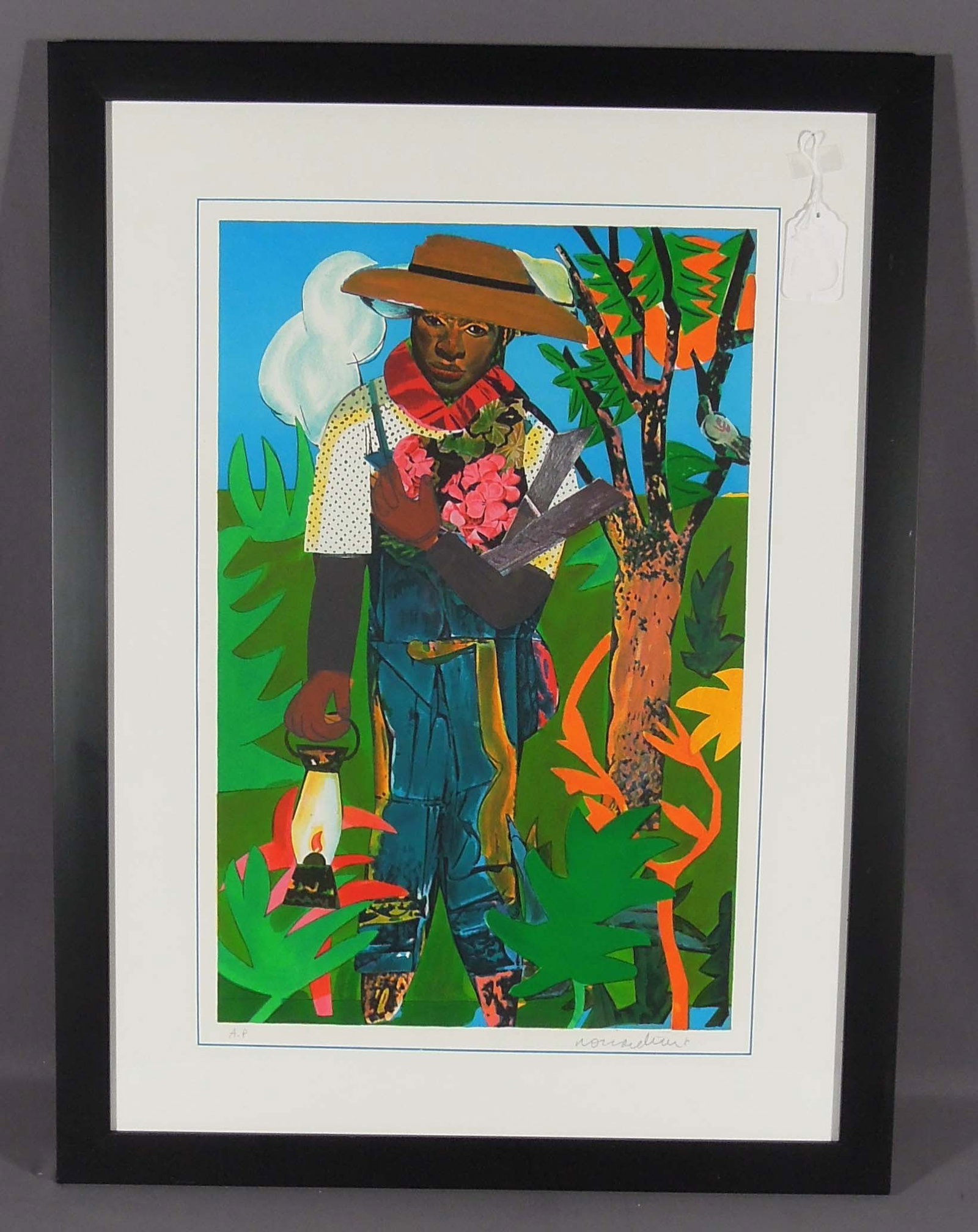 ROMARE BEARDEN (1911-1988) AMERICAN: Original Lithograph on paper "The Lantern". Circa 1979. Artist Proof. Signed in the plate. Overall framed 34" x 25 1/4".