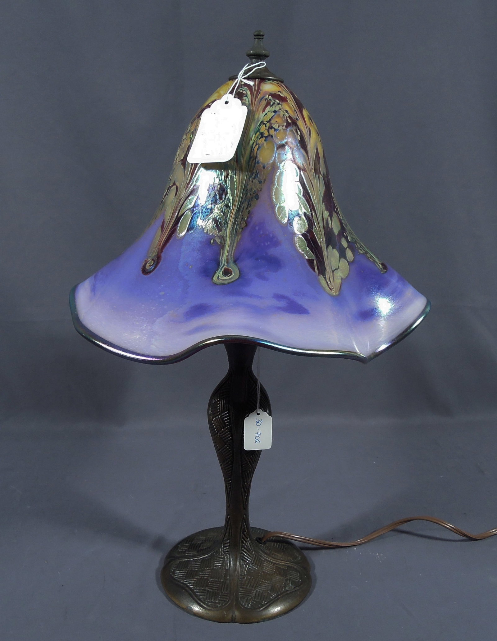 METAL AND HAND BLOWN ART GLASS LAMP (1 of 3)