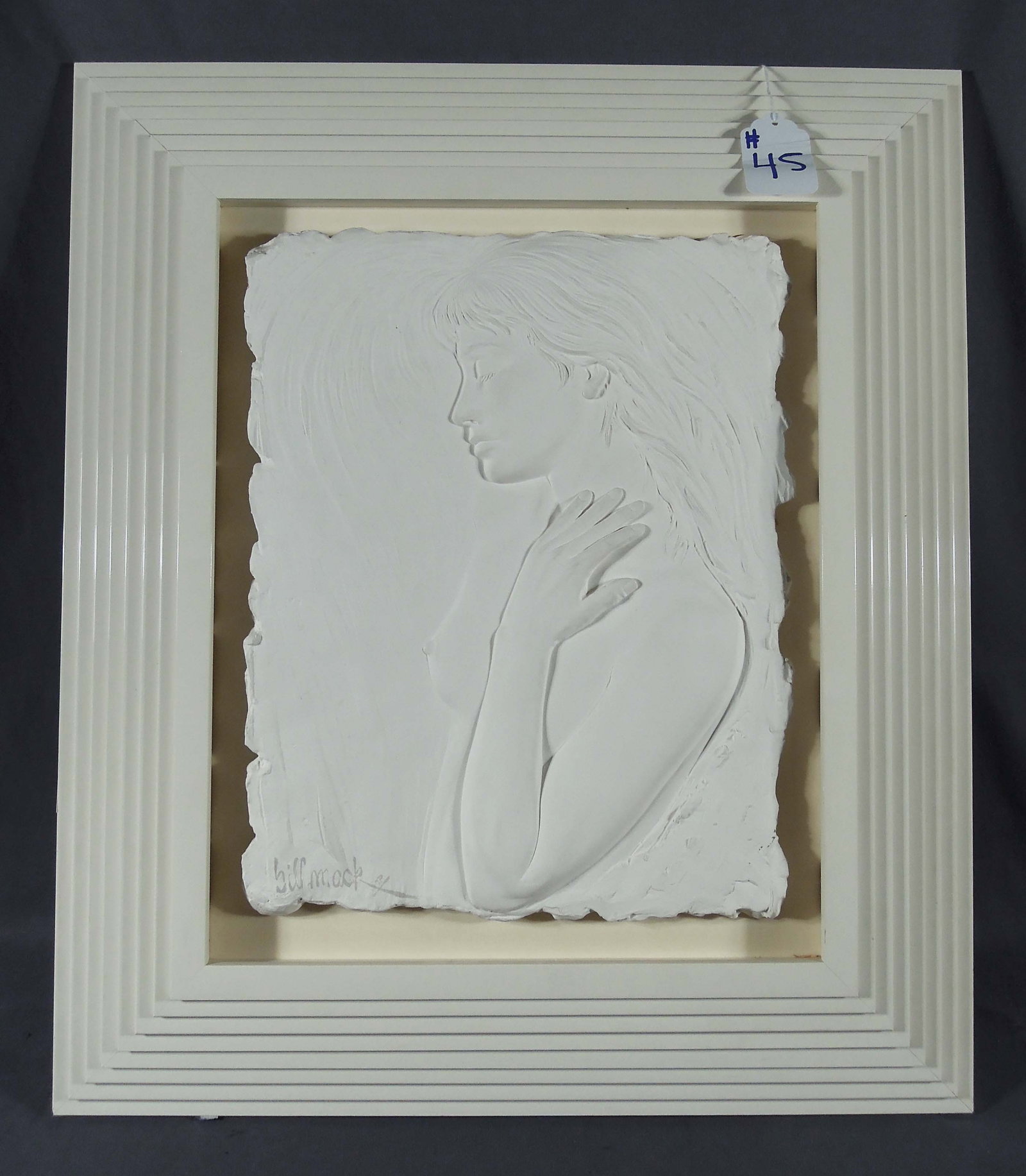BILL MACK (1949- ) AMERICAN: Original Sand Relief sculpture "Repose" from the Limited A.P. Edition (aside from the edition of 195). Circa 1987. Signed in ink, lower left. Overall framed 26" x 23" x 3".
