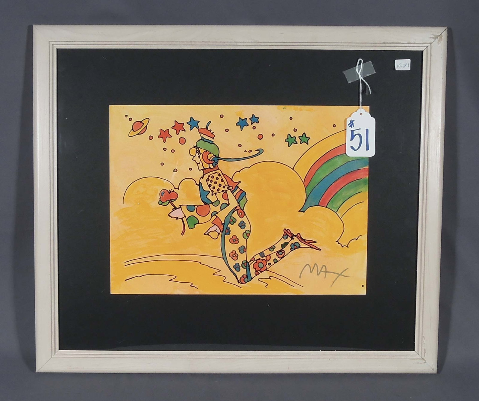 PETER MAX (1937- ) GERMAN: Original Mixed Media Watercolor on paper "Cosmic Floyer". Circa 1989. Hand signed in marker. Overall framed 20 1/4" x 24" x 1".