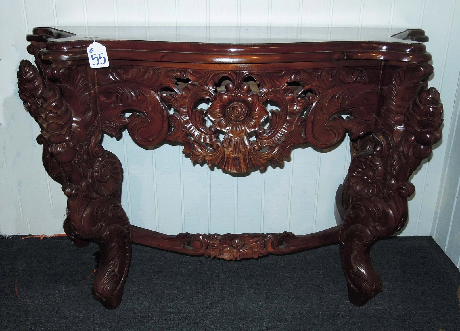 FINE HAND CARVED MAHOGANY CONSOLE TABLE (1 of 1)
