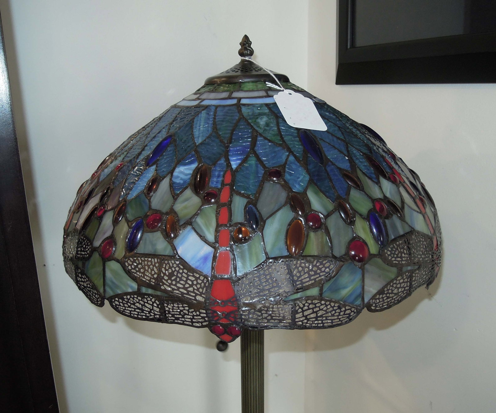TALL METAL AND LEADED GLASS DRAGONFLY FLOOR LAMP (1 of 2)