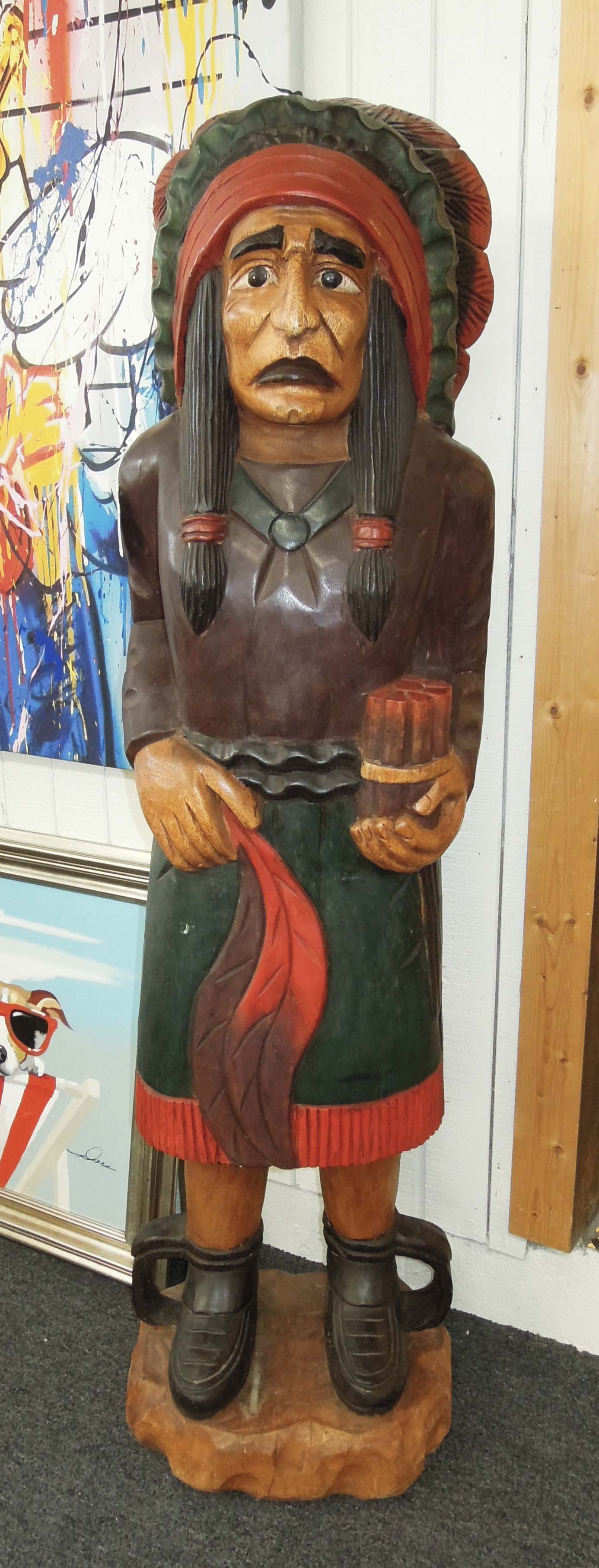 VINTAGE HAND CARVED & PAINTED WOODEN CIGAR STORE INDIAN (1 of 1)