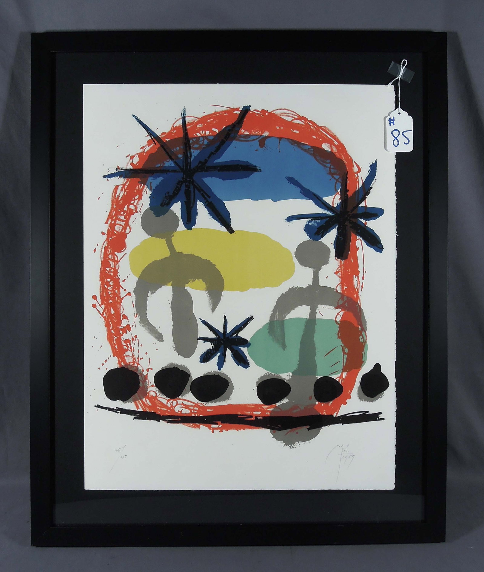 JOAN MIRO (1893-1983) SPANISH: Very rare Original Lithograph in colors on paper "Affiche de L Exposition Constellations". Circa 1959. Publisher Berggruen, Paris. Limited Edition 16/150. Hand signed and numbered in pencil by Miro. I