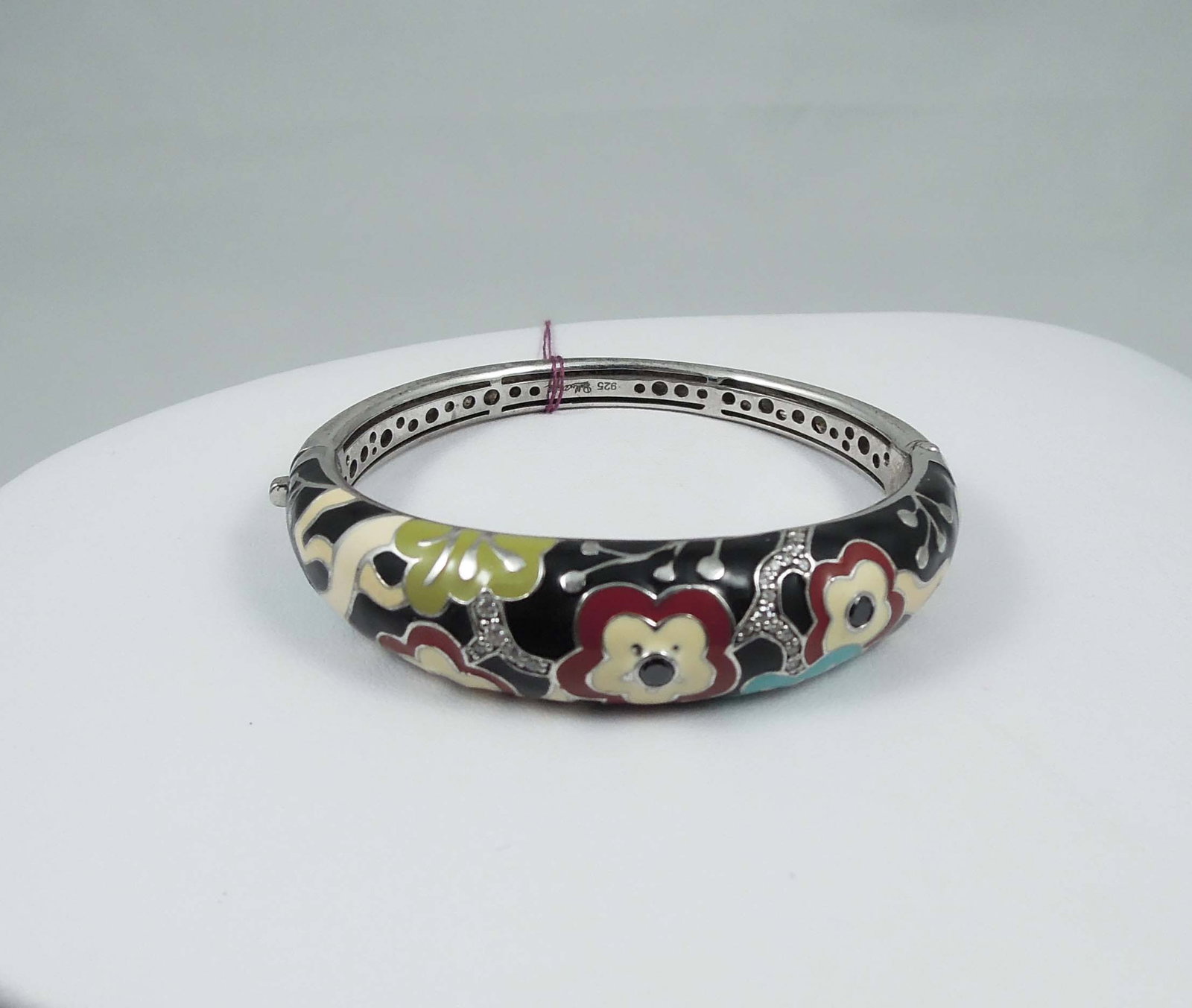 BELLE ETOILE STERLING SILVER & ENAMEL CHERRY BLOSSOM BANGLE BRACELET (1 of 1)