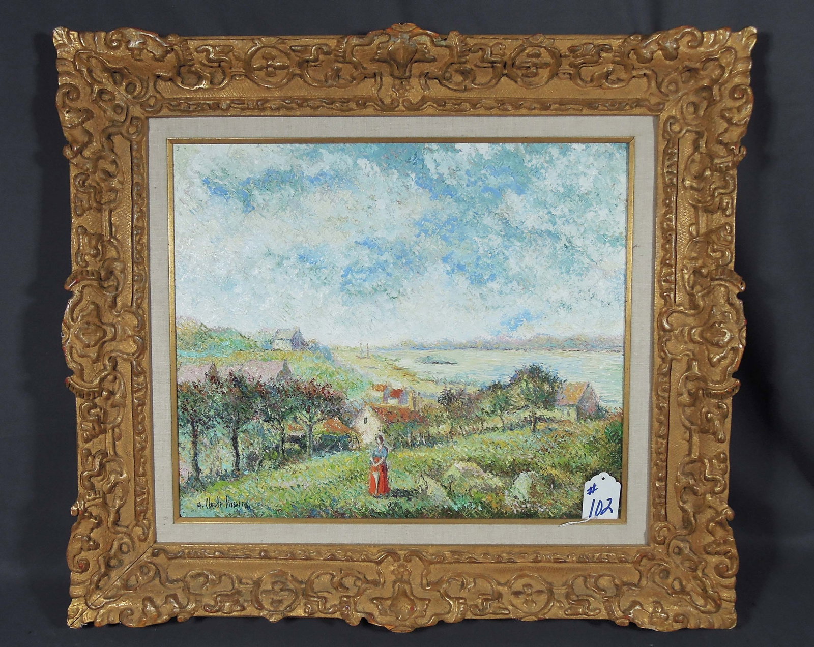 H. CLAUDE PISSARRO 1935- ) FRENCH: Original oil on canvas "Ile de Chausey". Paint in high relief. Excellent condition. Signed lower left. Original frame. Complete with original H. Claude Pissarro certificate with thumb print, registrat