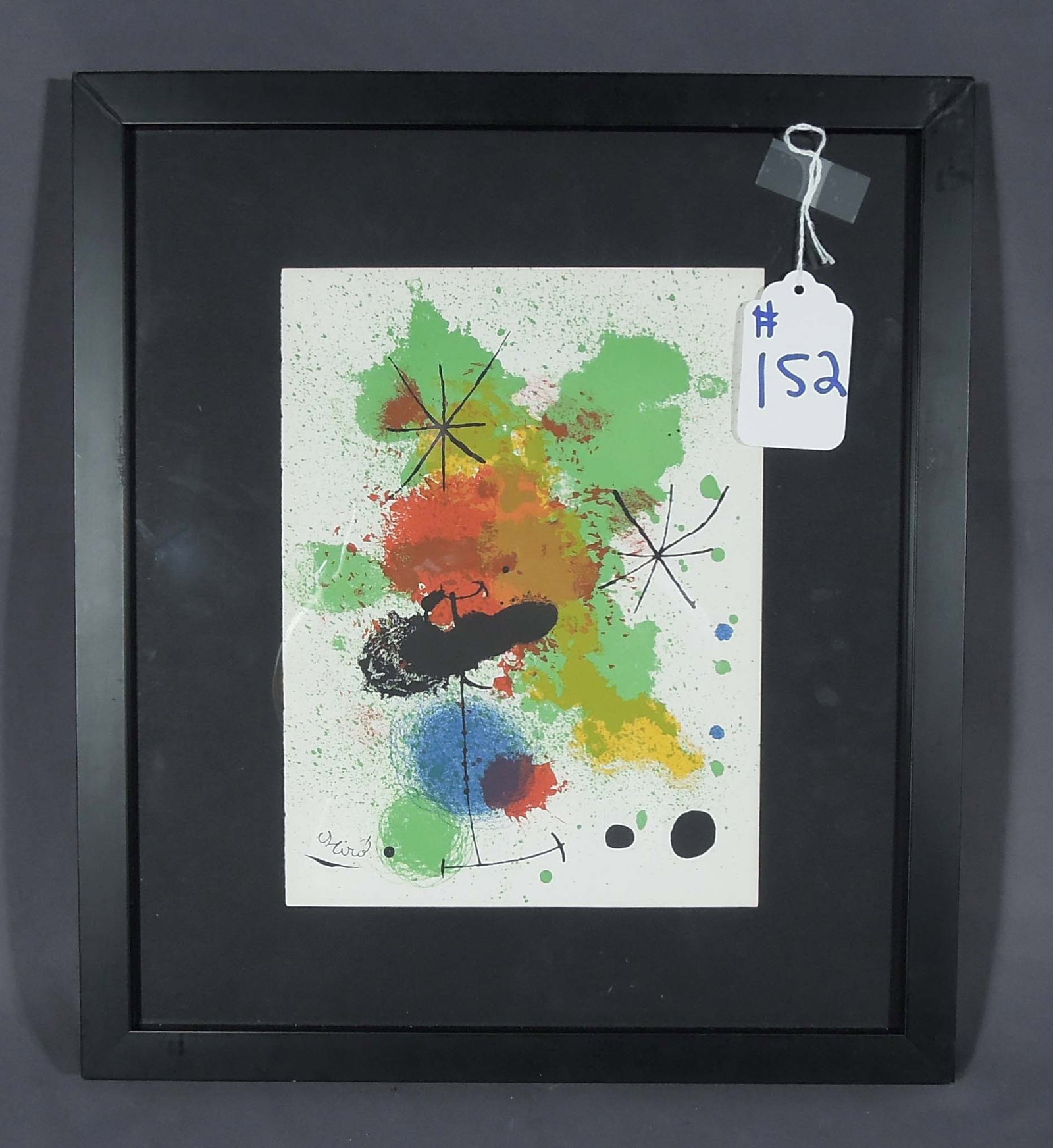 JOAN MIRO (1893-1983) SPANISH: Original Lithograph in colors on Arches paper "L'Atelier Mourlot". Circa 1965. Limited Edition. Signed in the plate. Overall framed 15 3/4" x 14" x 1".
