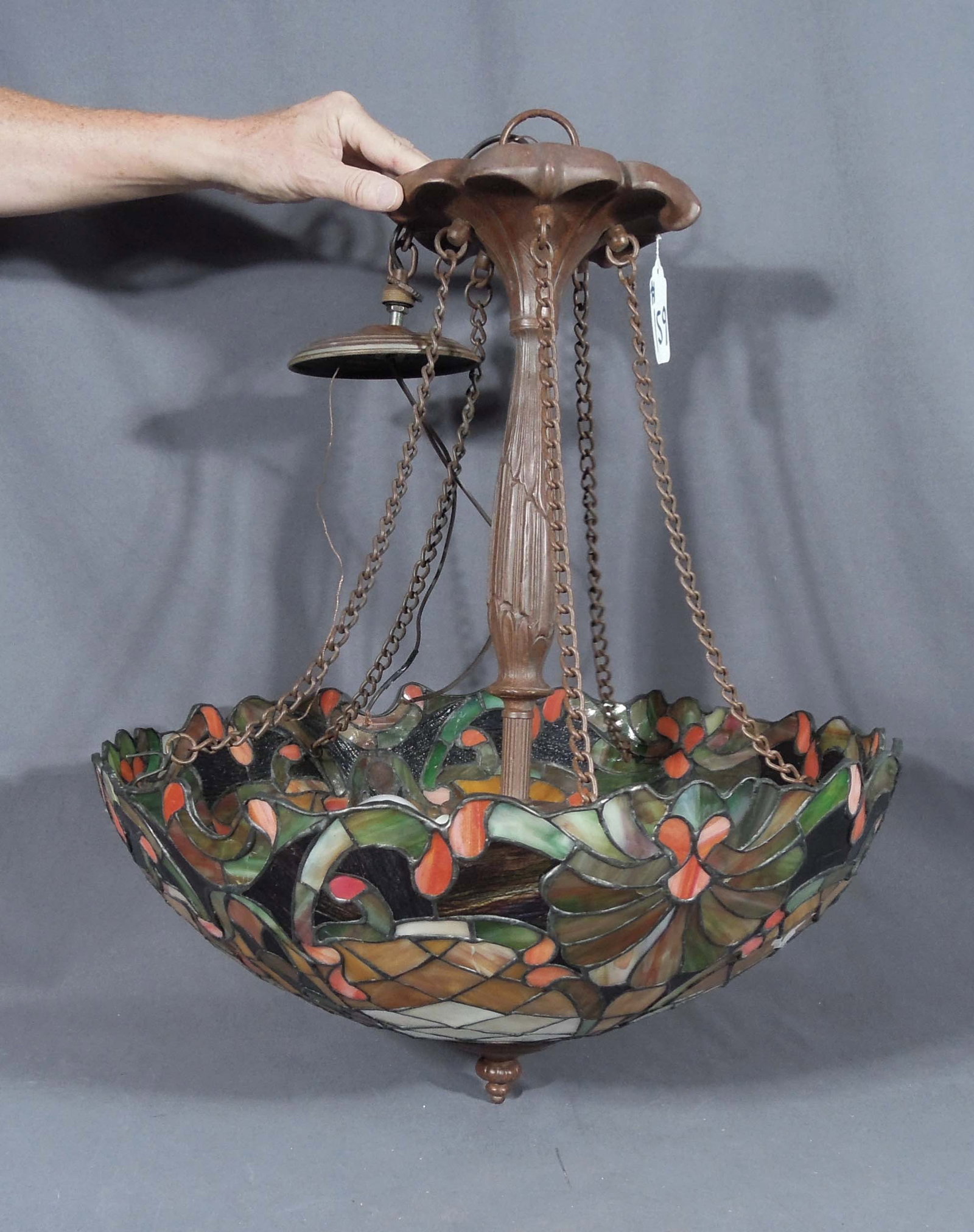 VINTAGE LEADED GLASS HANGING CHANDELIER (1 of 2)