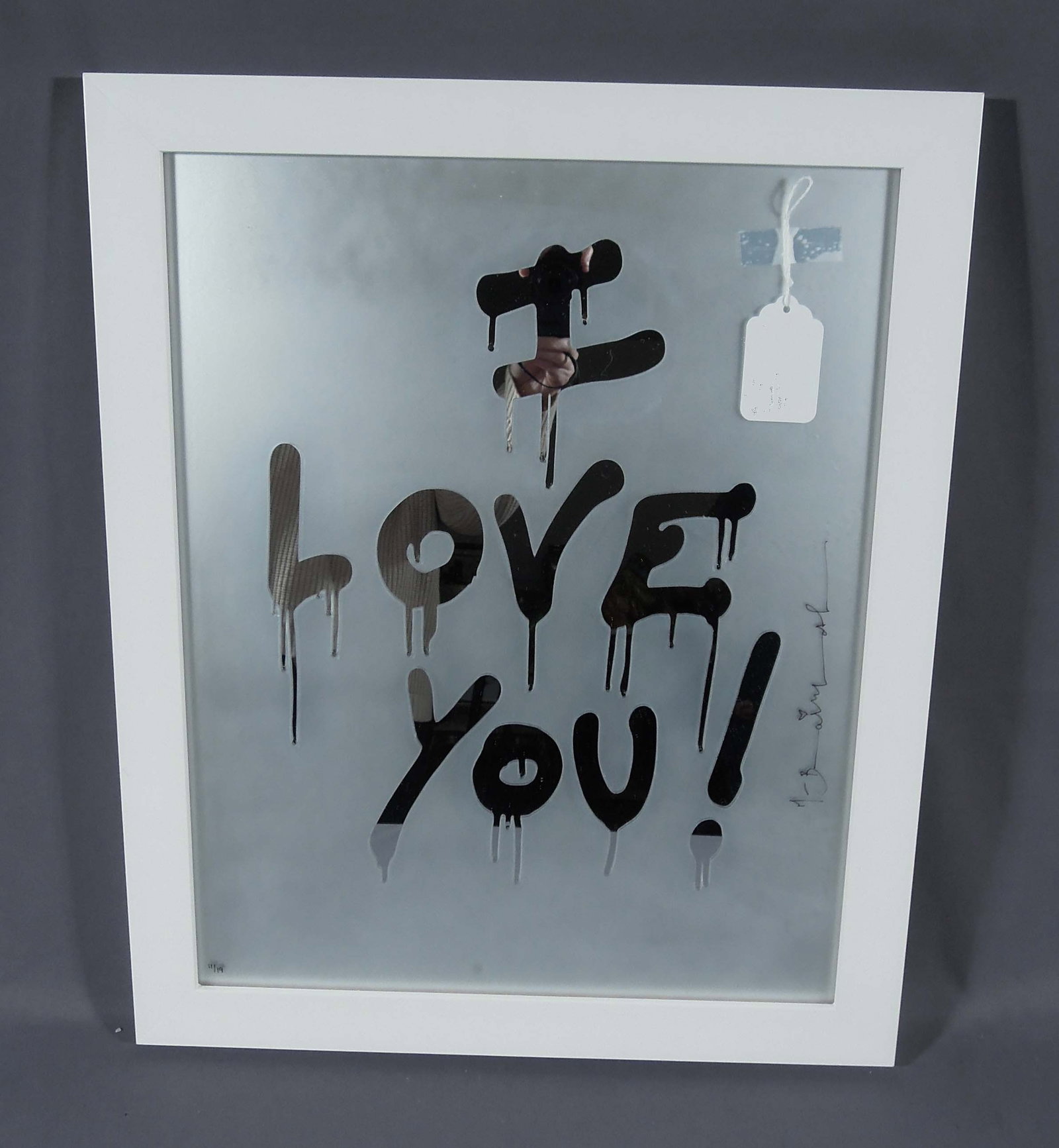 THIERRY GUETTA "MR. BRAINWASH" (1966- ) FRENCH: Very rare Original mirrored screen print "I Love You". Just recently released in 2026. Hand signed on front and numbered 11/19, lower left. Hand signed on back with Mr. Brainwash thumb print, number &