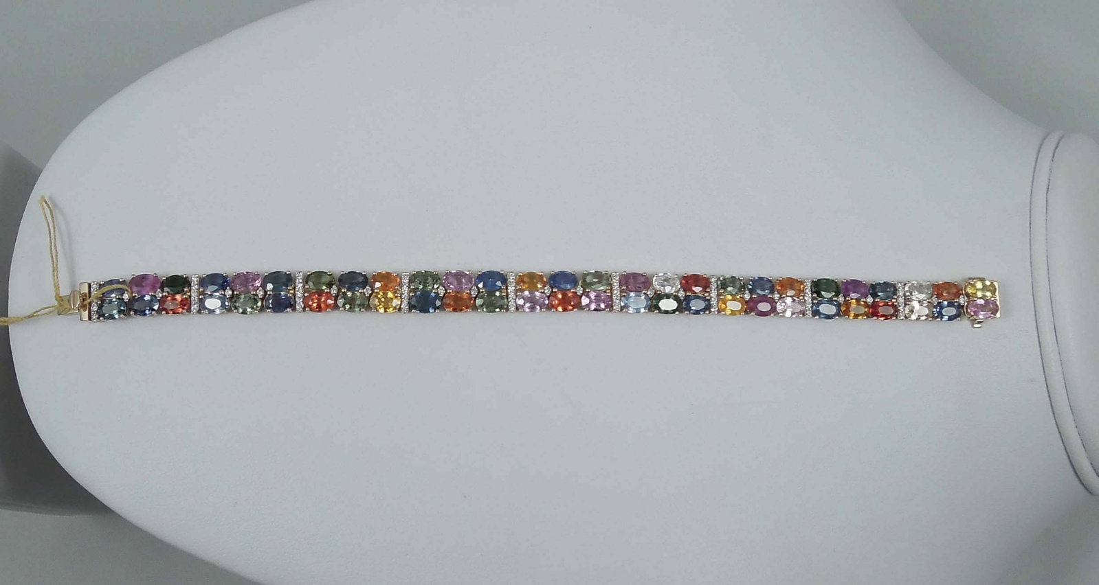 LADIES 14K Y.G., MULTI COLORED SAPPHIRE & DIAMOND BRACELET (1 of 1)