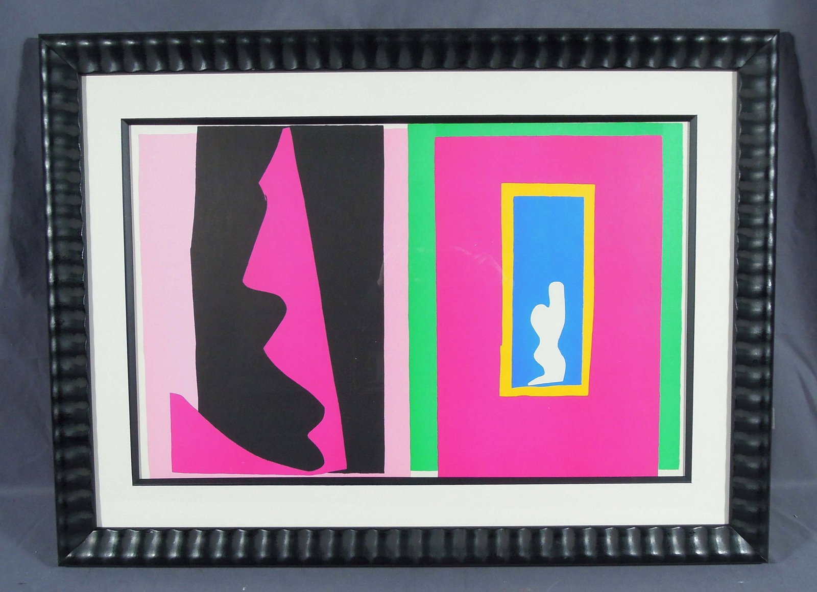 HENRI MATISSE (1869-1954) FRENCH: Original Color Lithograph after a paper cut out and gouache "Le Destin (from the suite Jazz)". Printed for the museum of Modern Art in New York. Overall framed 22 1/2" x 30 1/2" x 1 1/4".